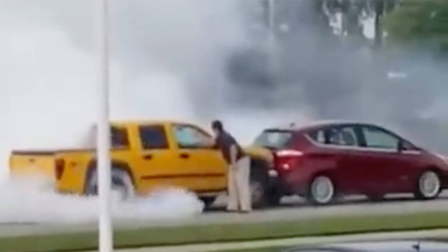 What’s Going On With This Unconscious Driver’s Insane Burnout?