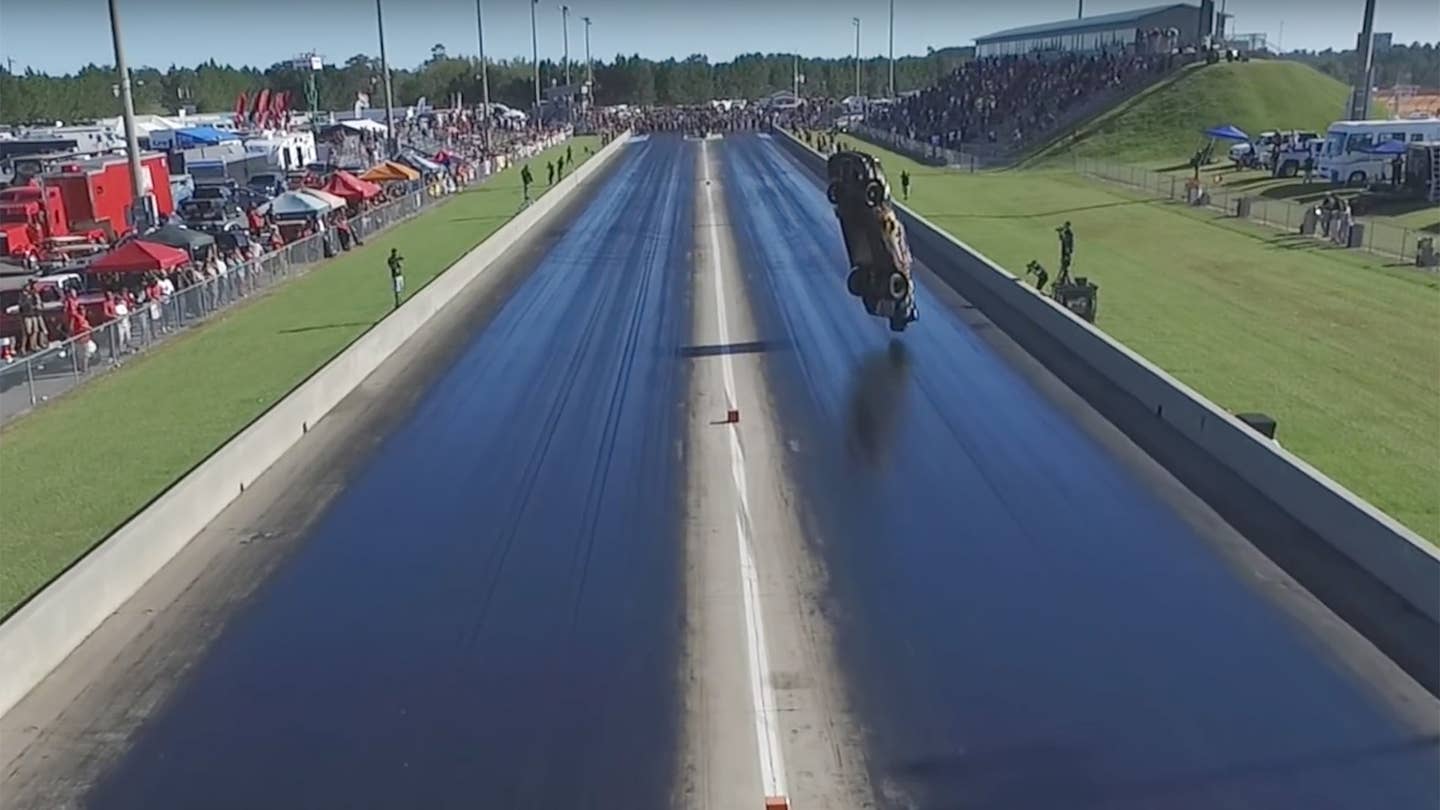Watch a Ford Mustang Dragster Fly 300 Feet and Crash