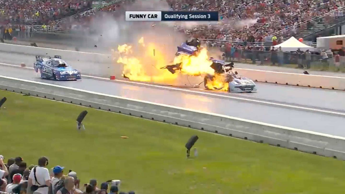 Watch This NHRA Funny Car Explode Around Its Driver