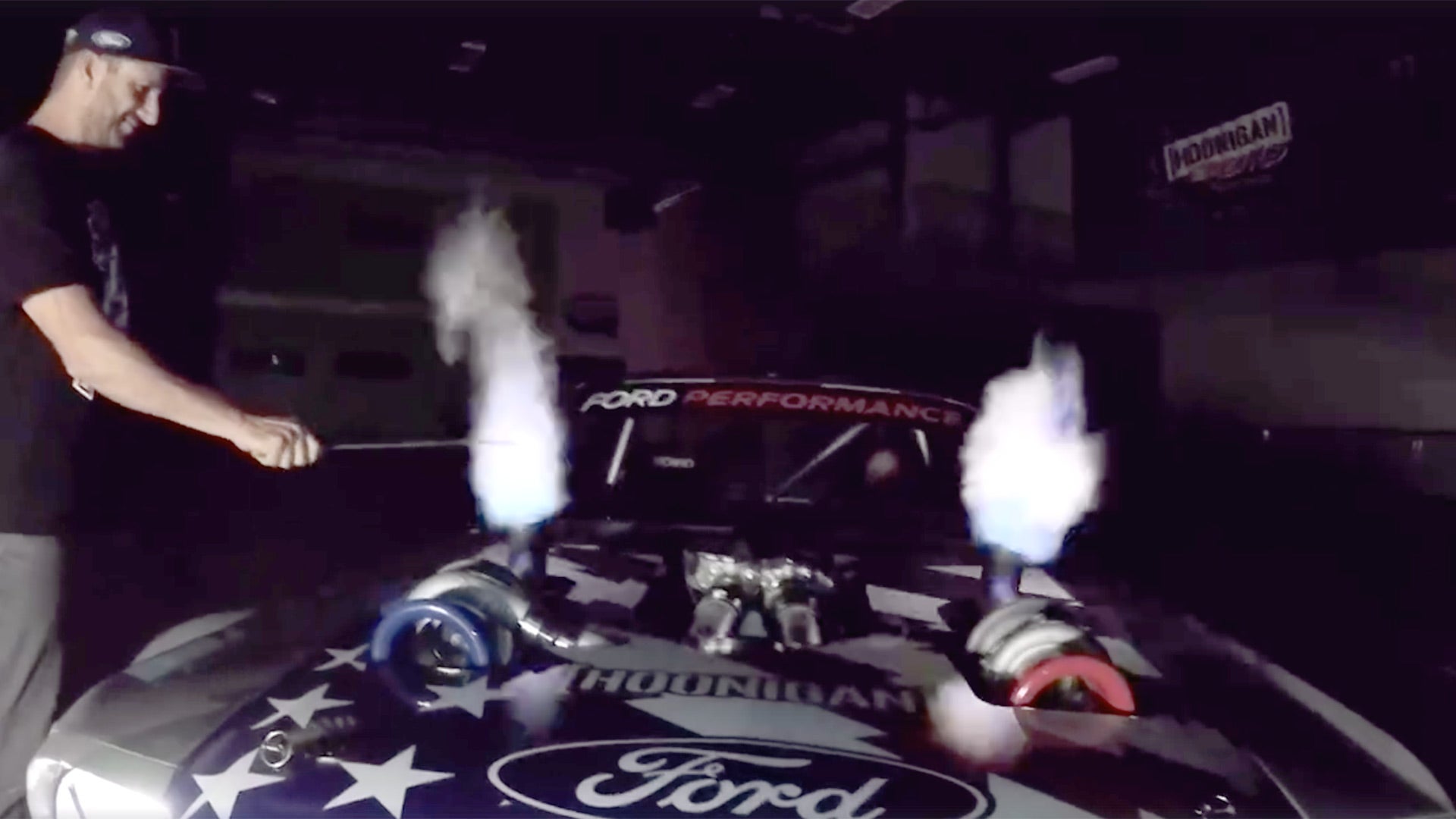 Watch Ken Block's 1,400-HP Hoonicorn Ford Mustang Spit Fire