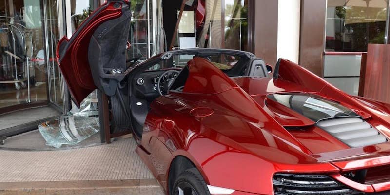 Someone Crashed a McLaren MP4-12C Spider Into a Fancy Cannes Hotel Lobby