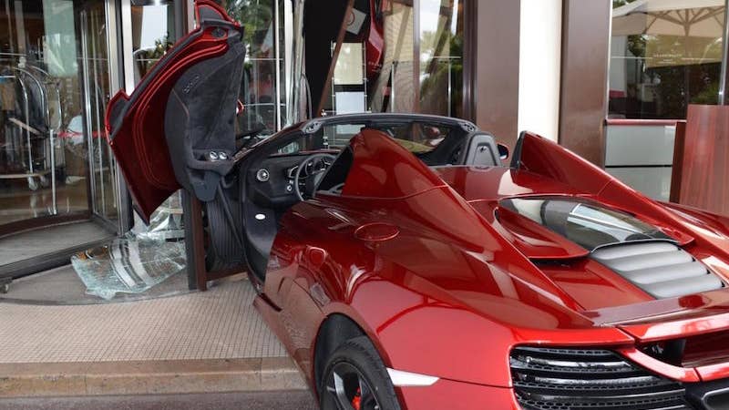 Someone Crashed a McLaren MP4-12C Spider Into a Fancy Cannes Hotel Lobby