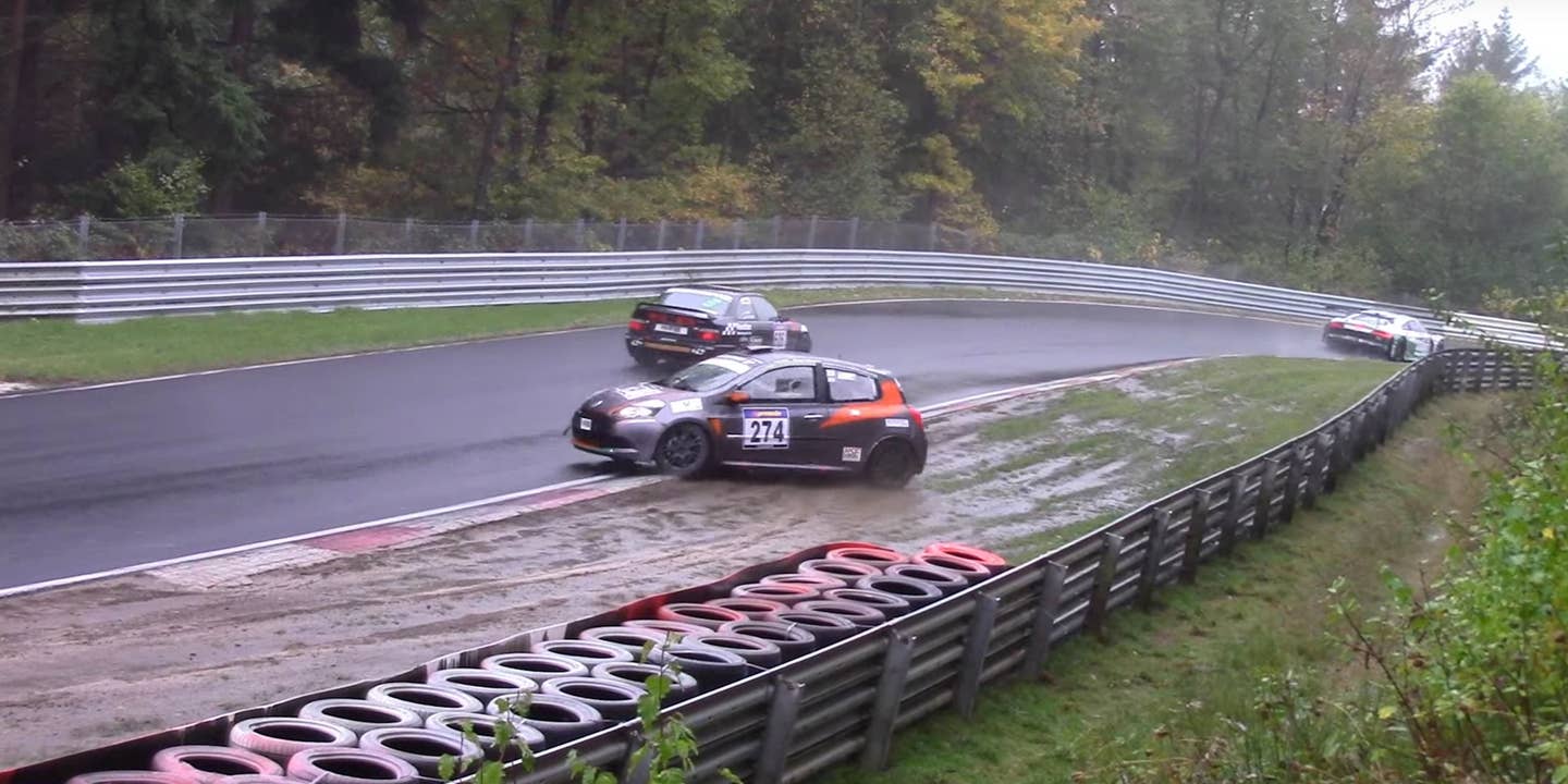 Watch a Bunch of Race Cars Crash in a Muddy Mess at the Nürburgring