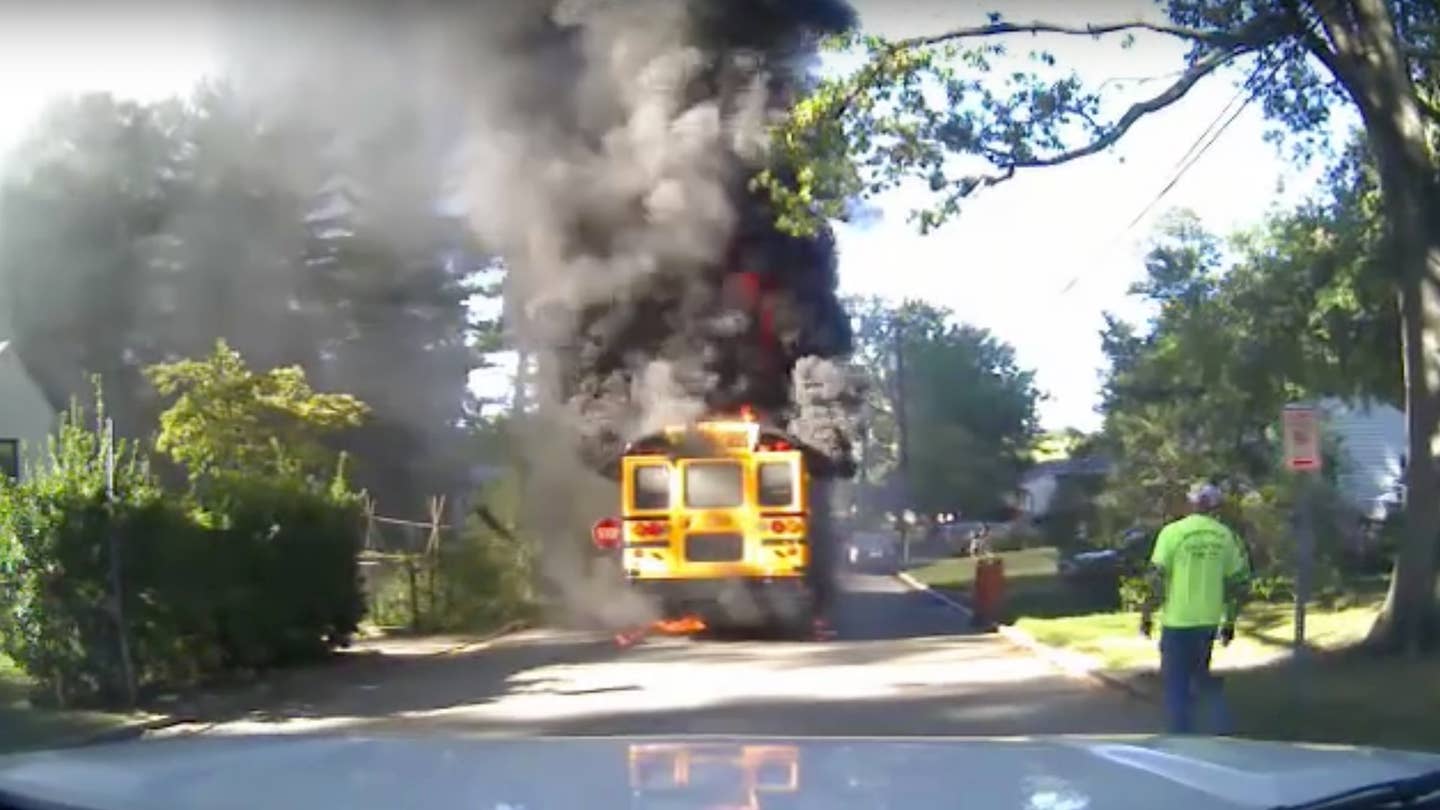 Watch a School Bus Catch Fire Moments After 20 Kids Safely Exit