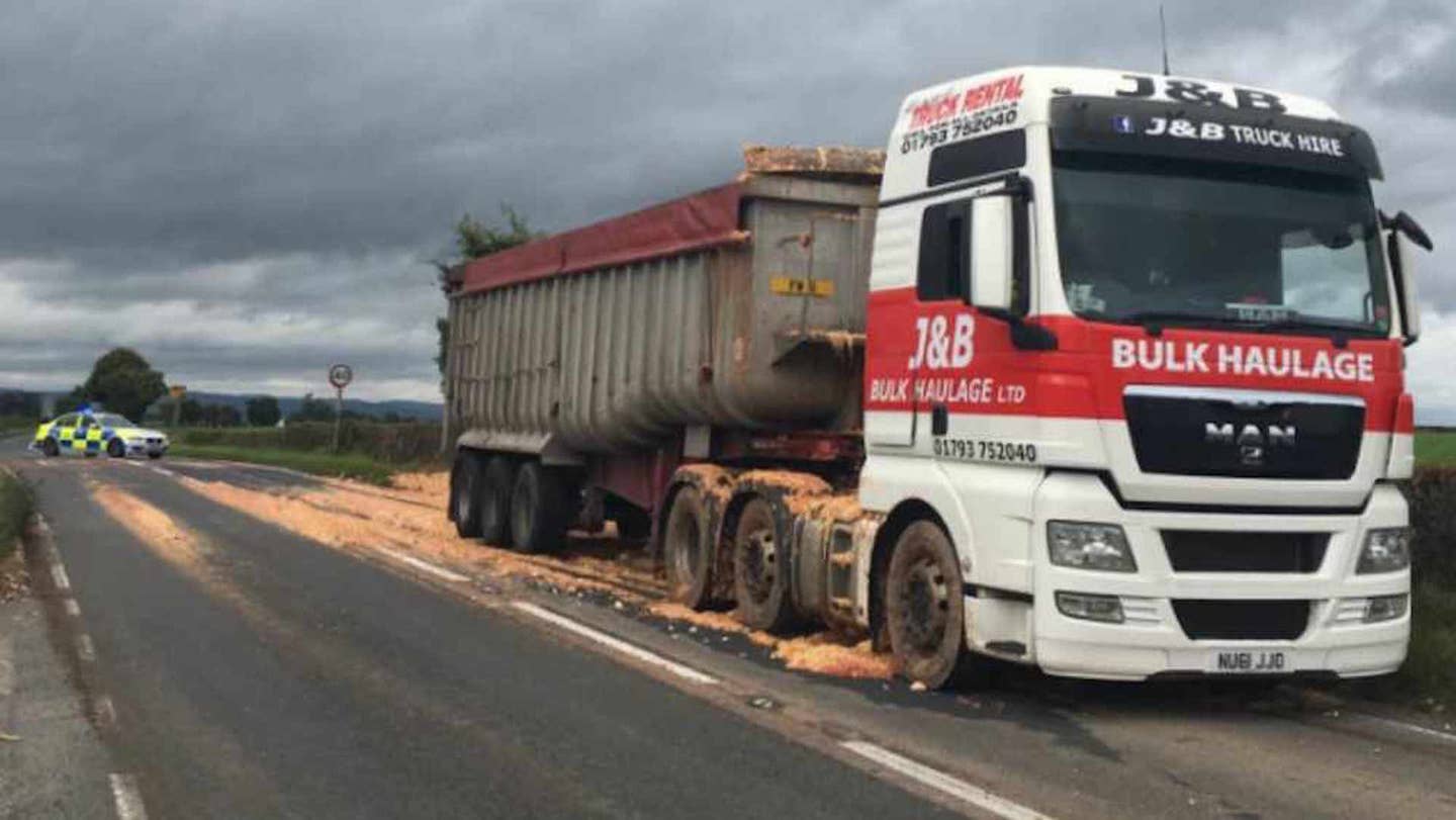 Look At This Truck That Spilled 45,000 Pounds of Bolognese in England