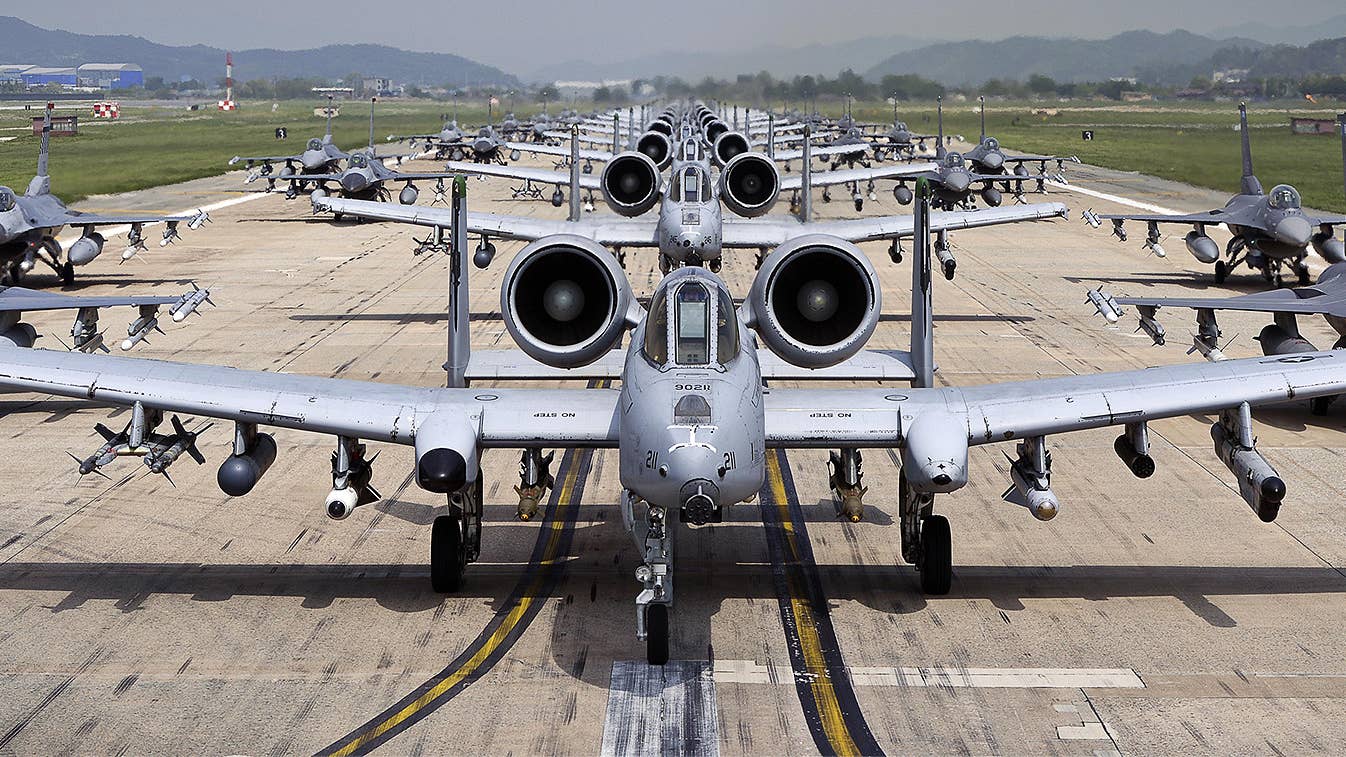 Look at This Sea Of Warthogs and Vipers Doing The “Elephant Walk” at Osan Air Base in South Korea