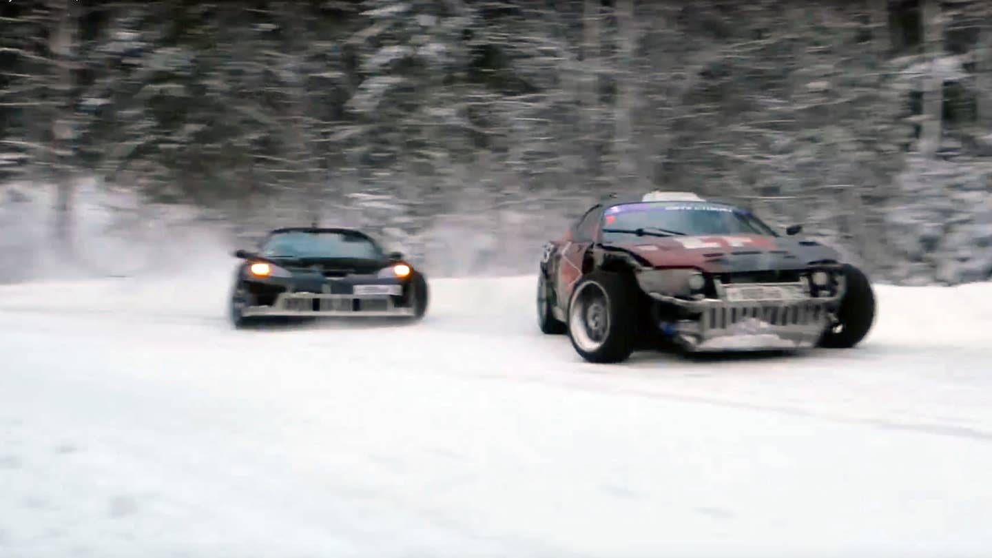 Corvette, Supra Drift It Out in the Snowy Russian Forest