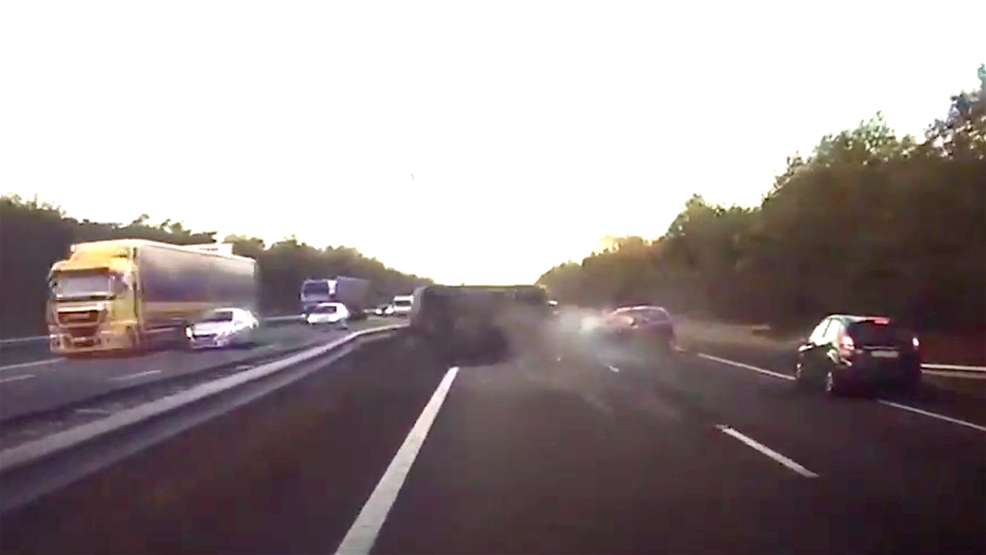 Watch this Tesla Predict and Avoid a Nasty Highway Wreck