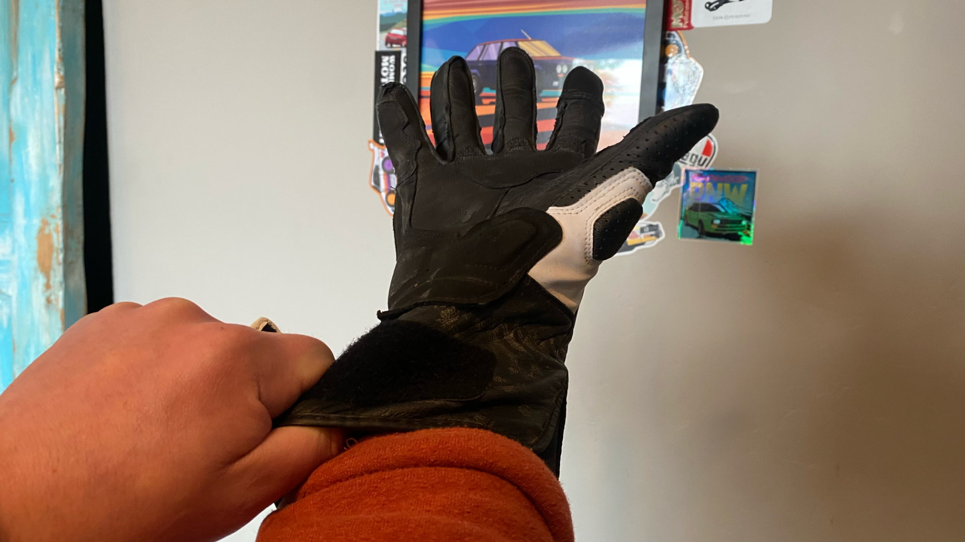 Leather Motorcycle Gloves Palm Sliders Gauntlet half price of Alpine Stars 