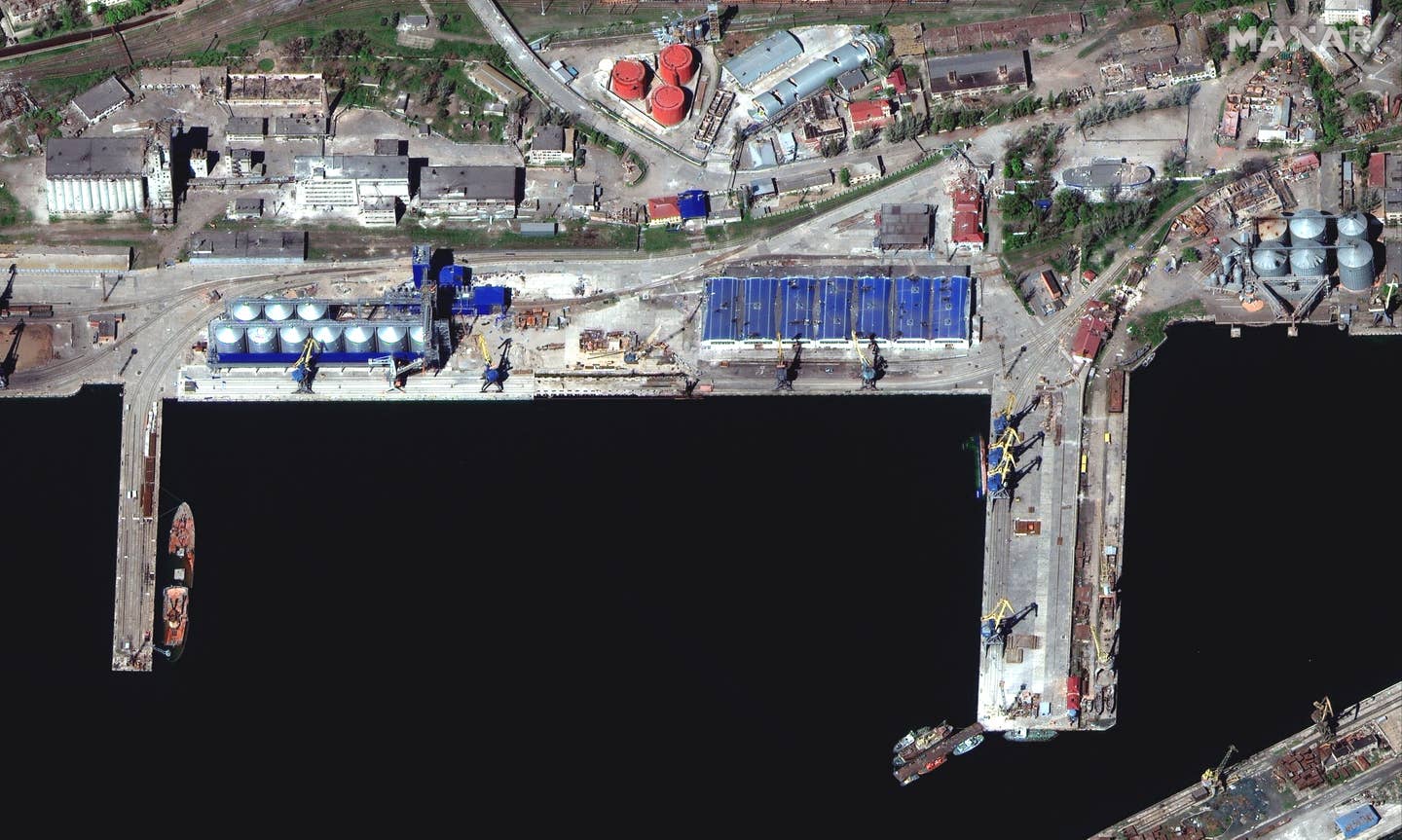 Mariupol's port facilities after Russian attacks.