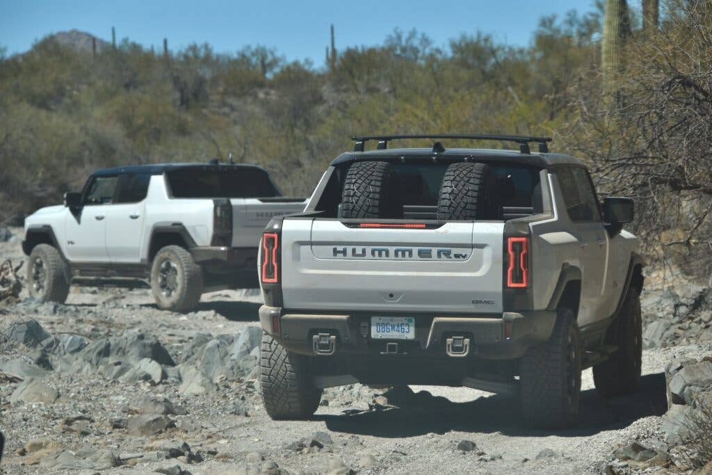 2022 GMC Hummer EVs rock-crawling in Arizona