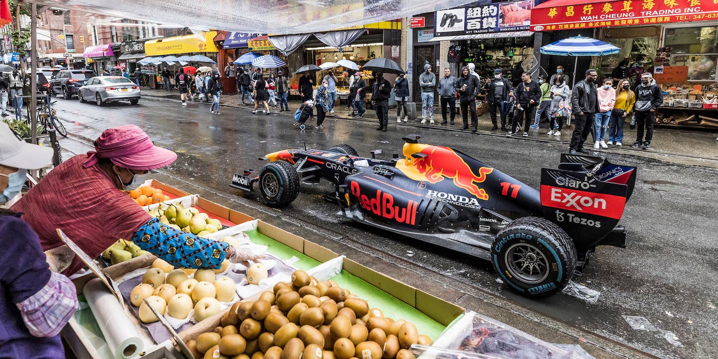 Watch Sergio Perez Drive His Red Bull F1 Car Through NYC and Miami