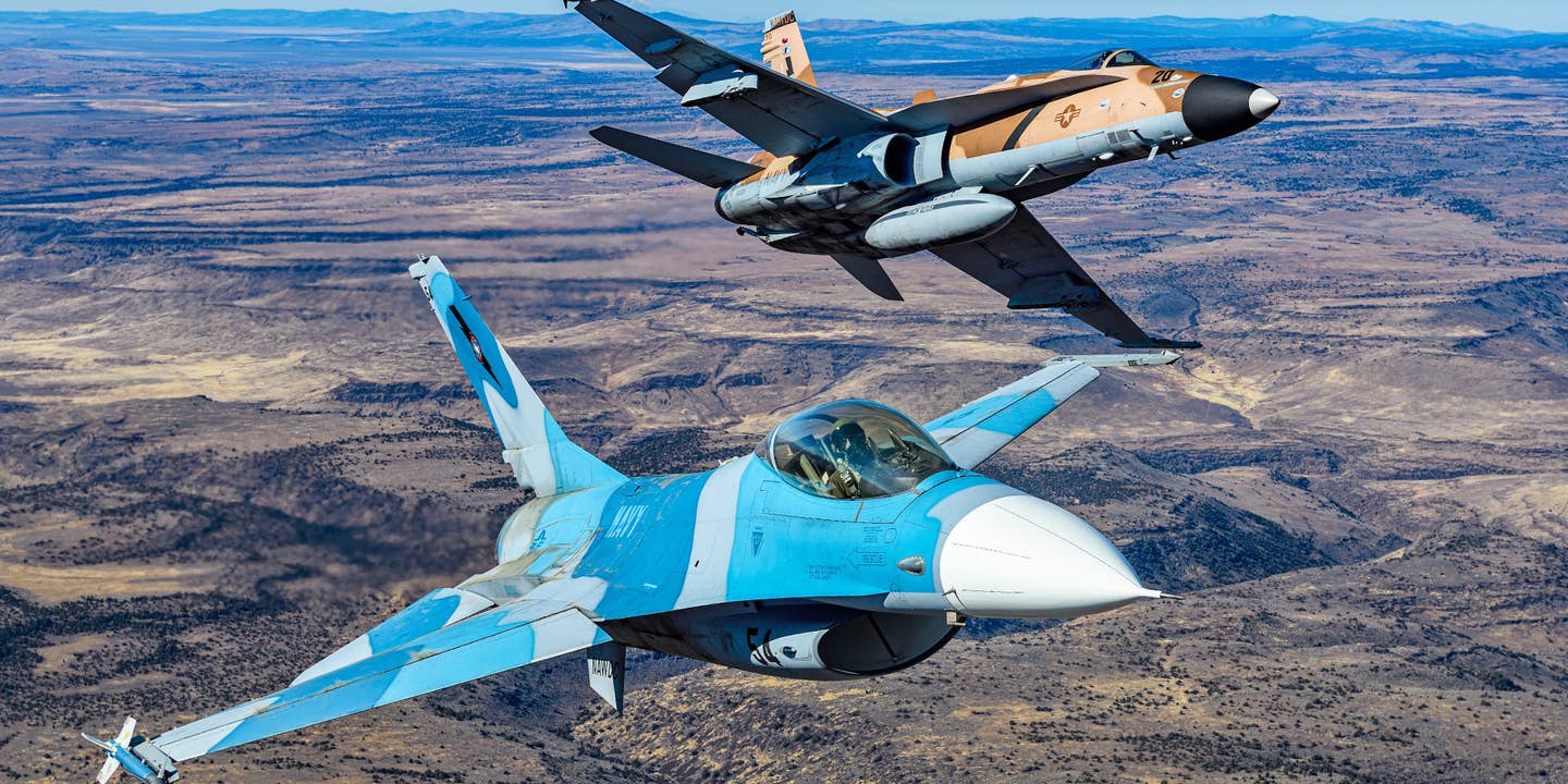 Navy F-16 adversary with Hornet from NAWDC
