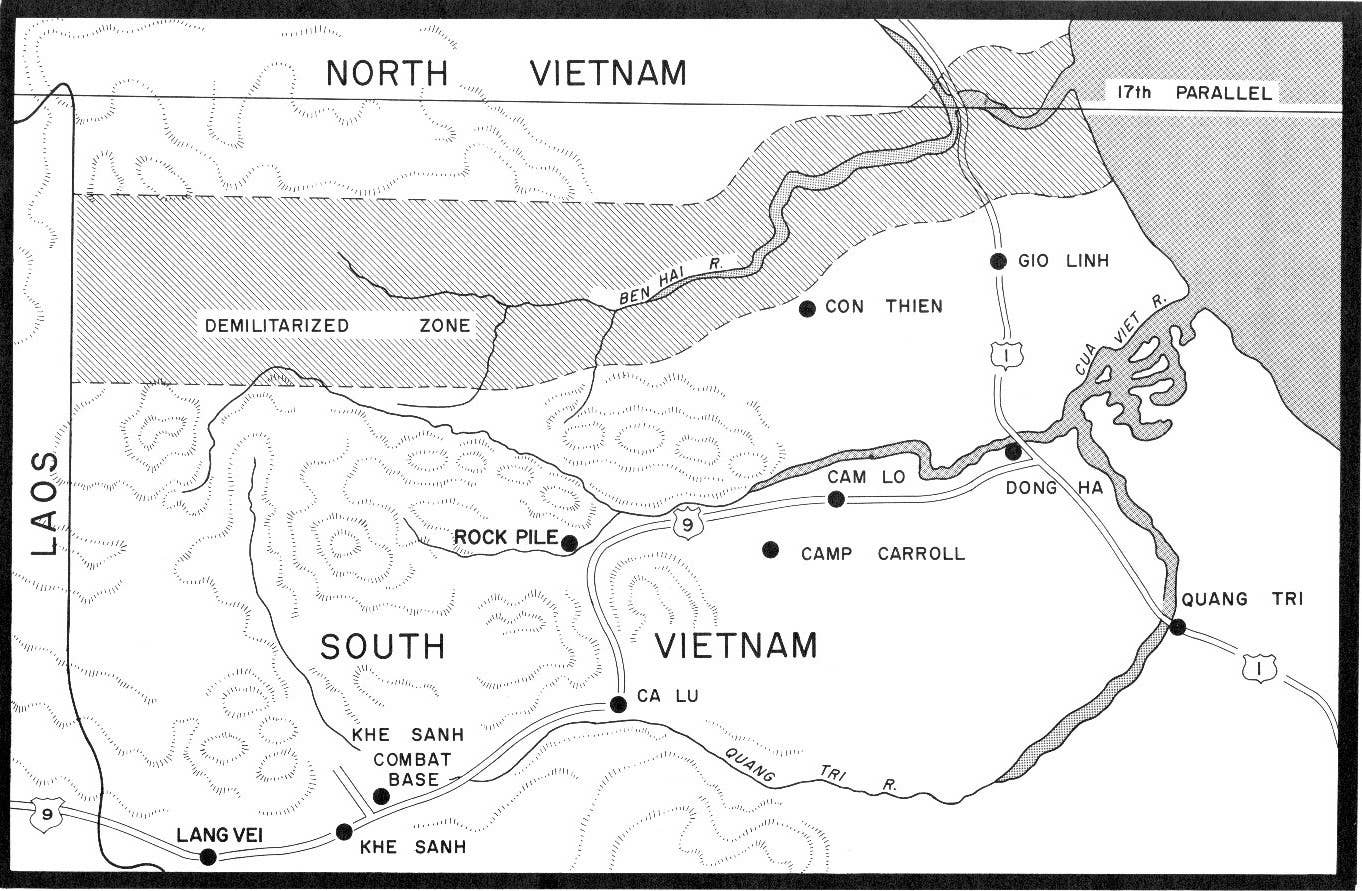 A 1969 map of the DMZ, including the border with Laos and the 17th parallel. <em>U.S. Marine Corps</em>