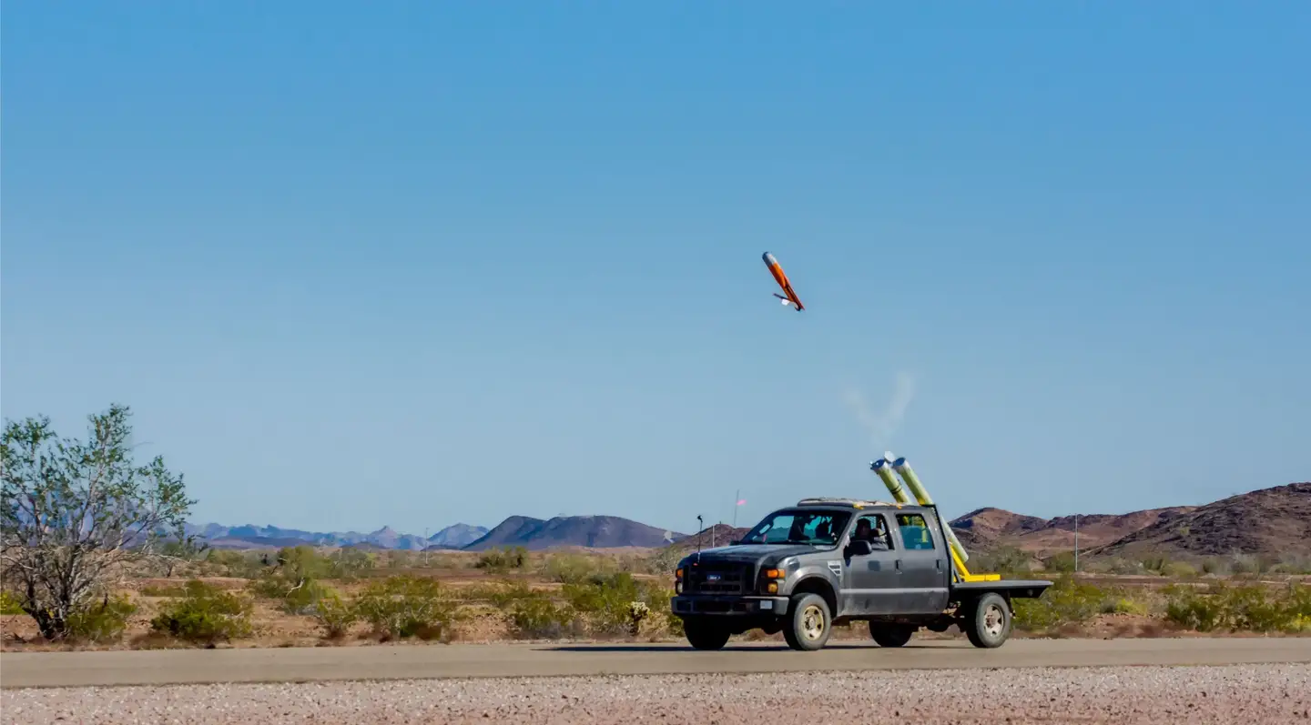An ALTIUS is launched from an Area-I P<em>neumatically Integrated Launch System</em> (PILS) during EDGE 21. Area-I photo