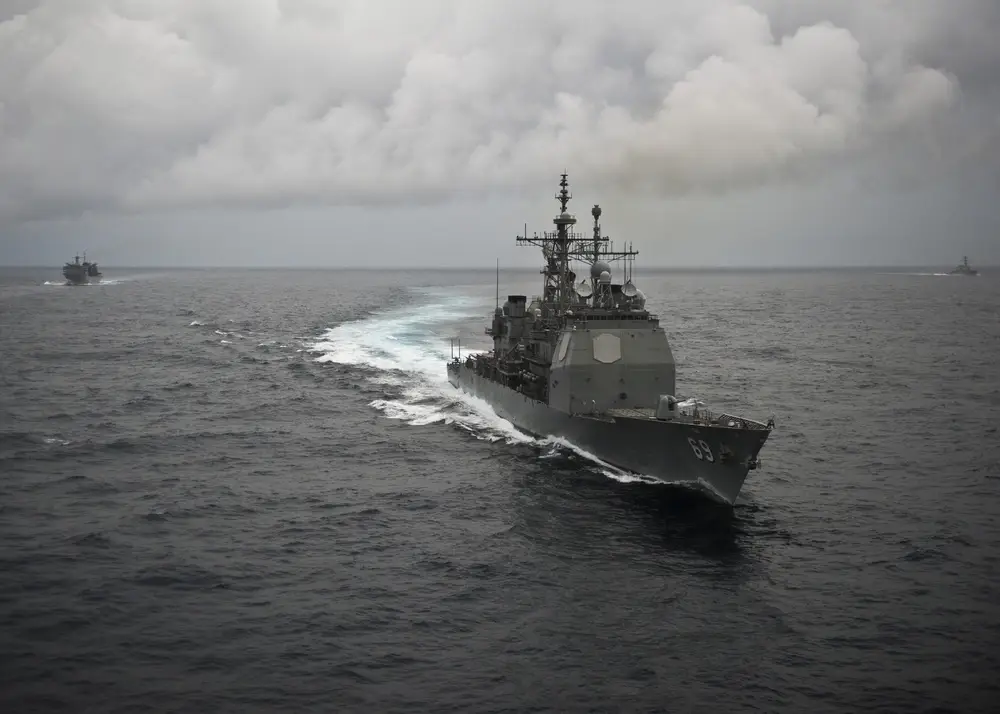 The <em>USS Vicksburg</em>, back when it was actually operational, seen here in the Atlantic Ocean in 2012. (Navy photo/Petty Officer 3rd Class Scott Pittman).