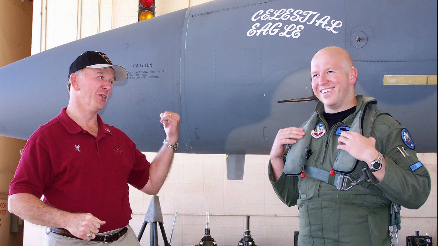 Maj Gen Pearson with his son Lt Col Todd ‘Buddha’ Pearson and the “satellite-killer” F-15A serial 76-0084 in 2007. Credit: USAF<br><br>