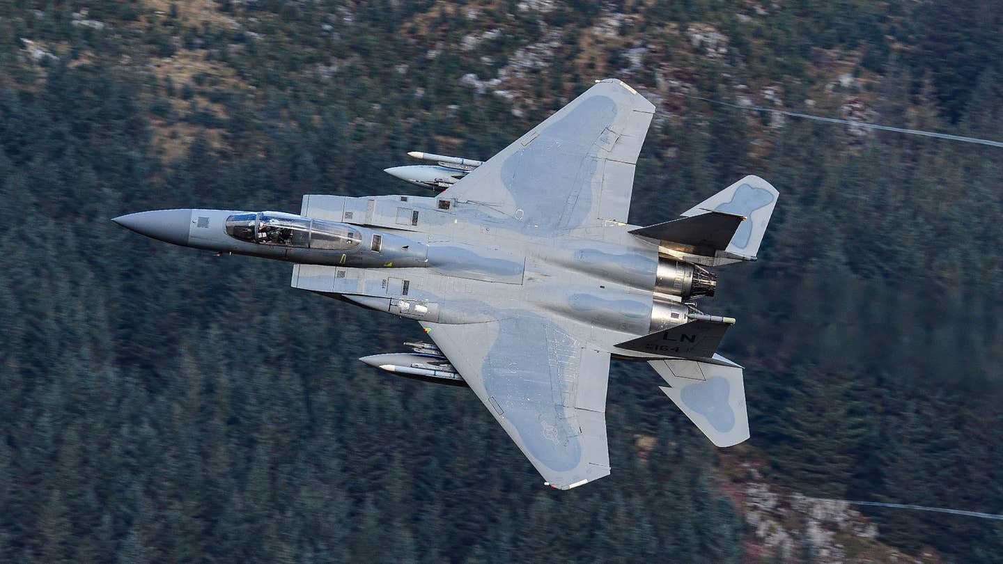 An F-15C of the 493rd FS flying a low-level mission in January 2022.  Credit: Jamie Hunter<br><br>