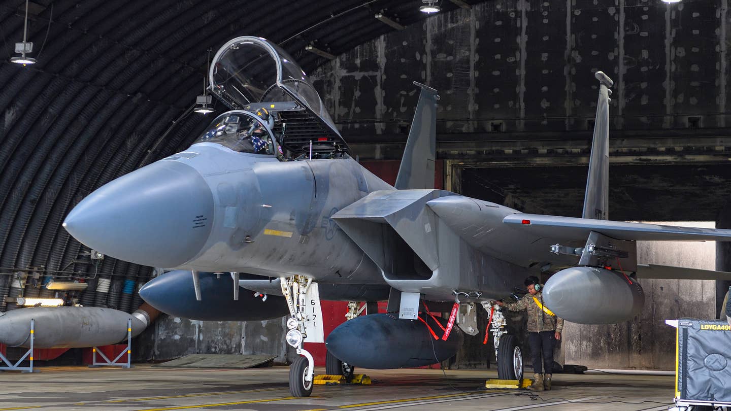 One of the last four USAFE F-15Cs prepares to taxi out for the flight back to America. Credit: Jamie Hunter<br><br>