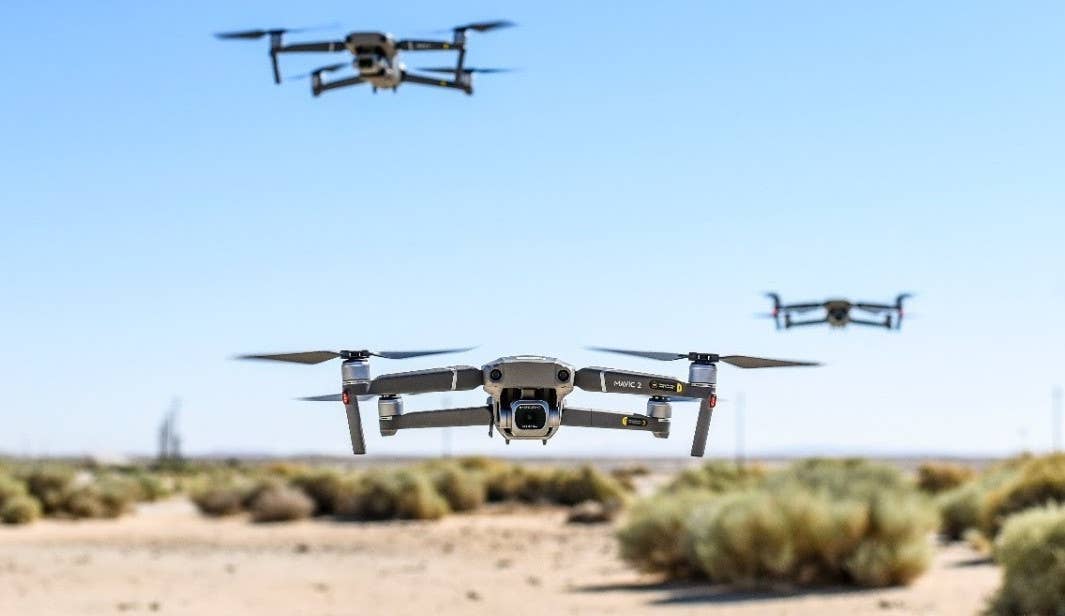 Small unmanned aerial systems, such as the commercially available DJI Mavic 2 quadcopter-type drones seen here, present increasing threats to critical infrastructure and other targets within the United States. <em>US Army</em>