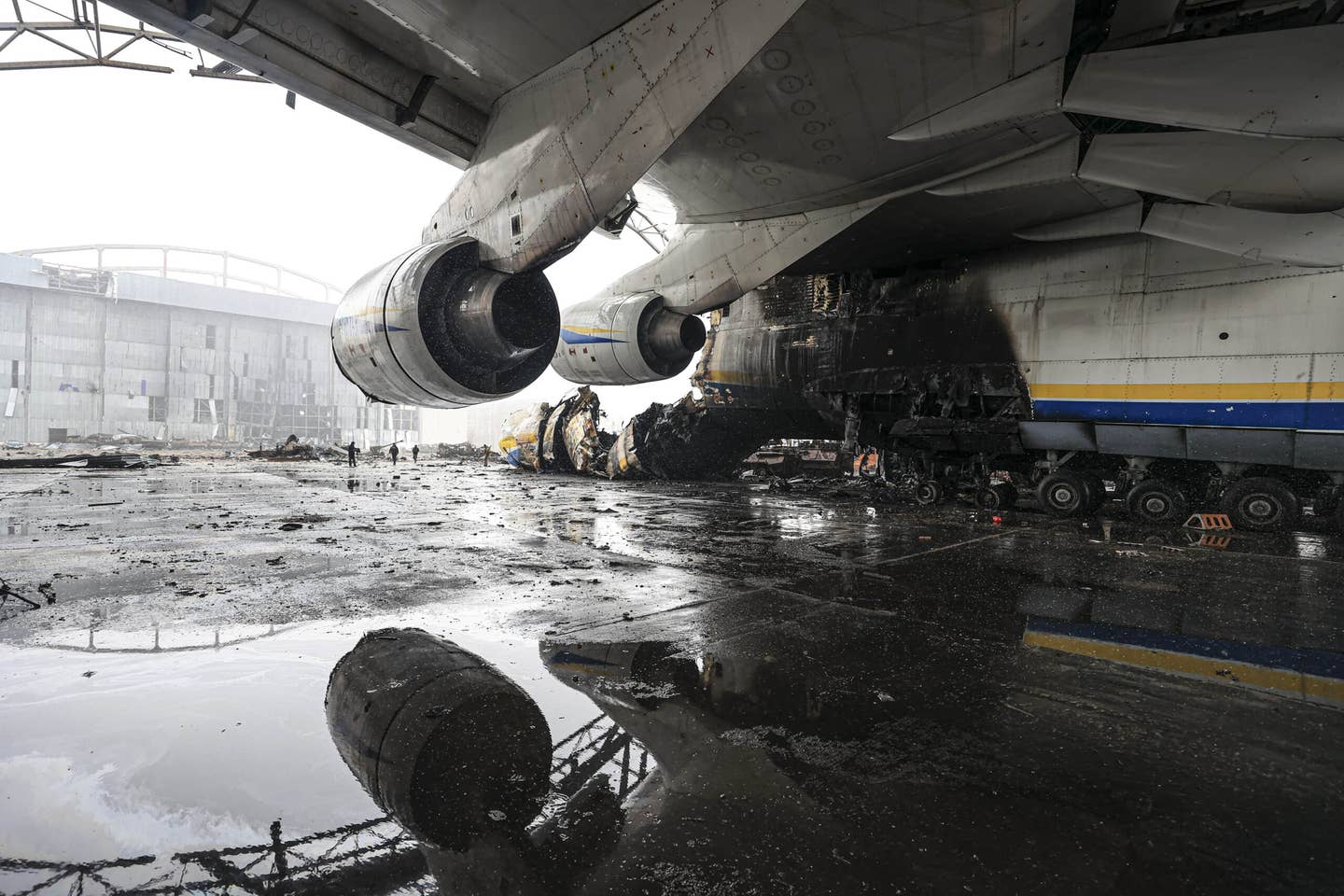 Another view of the wreckage of Mriya at Hostomel, Ukraine on April 3, 2022. <em>Photo by Metin Aktas/Anadolu Agency via Getty Images</em>