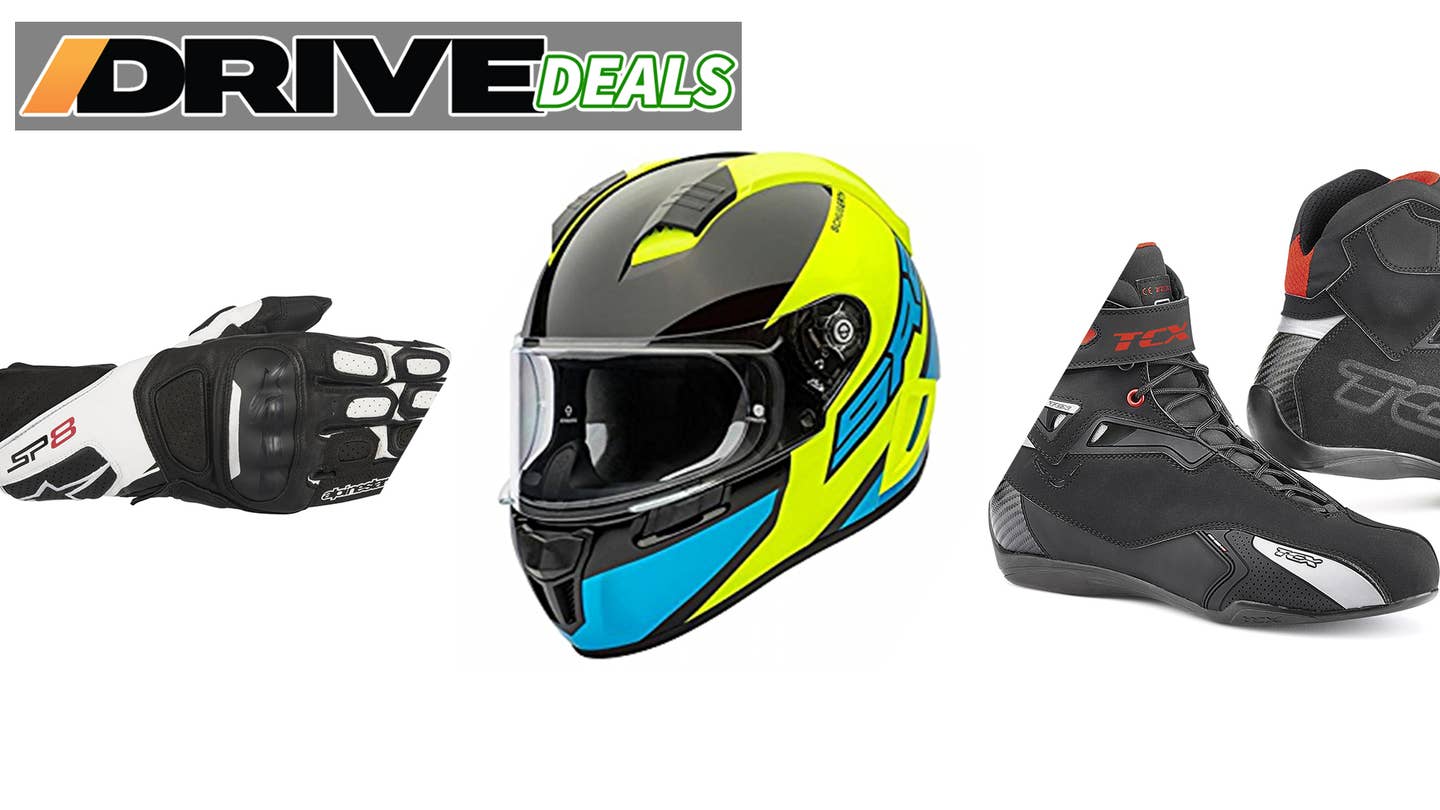 Alpinestars SP-8 v2 Gloves, Schuberth SR2 Wildcard Yellow Full-Face Helmet, TCX Rush Waterproof Boots