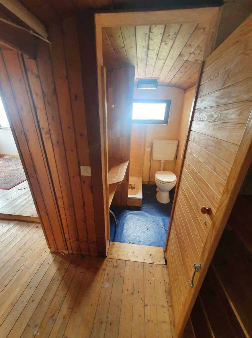 The bathroom of the home which was unknowingly inside the back of the Ford Transit for years.