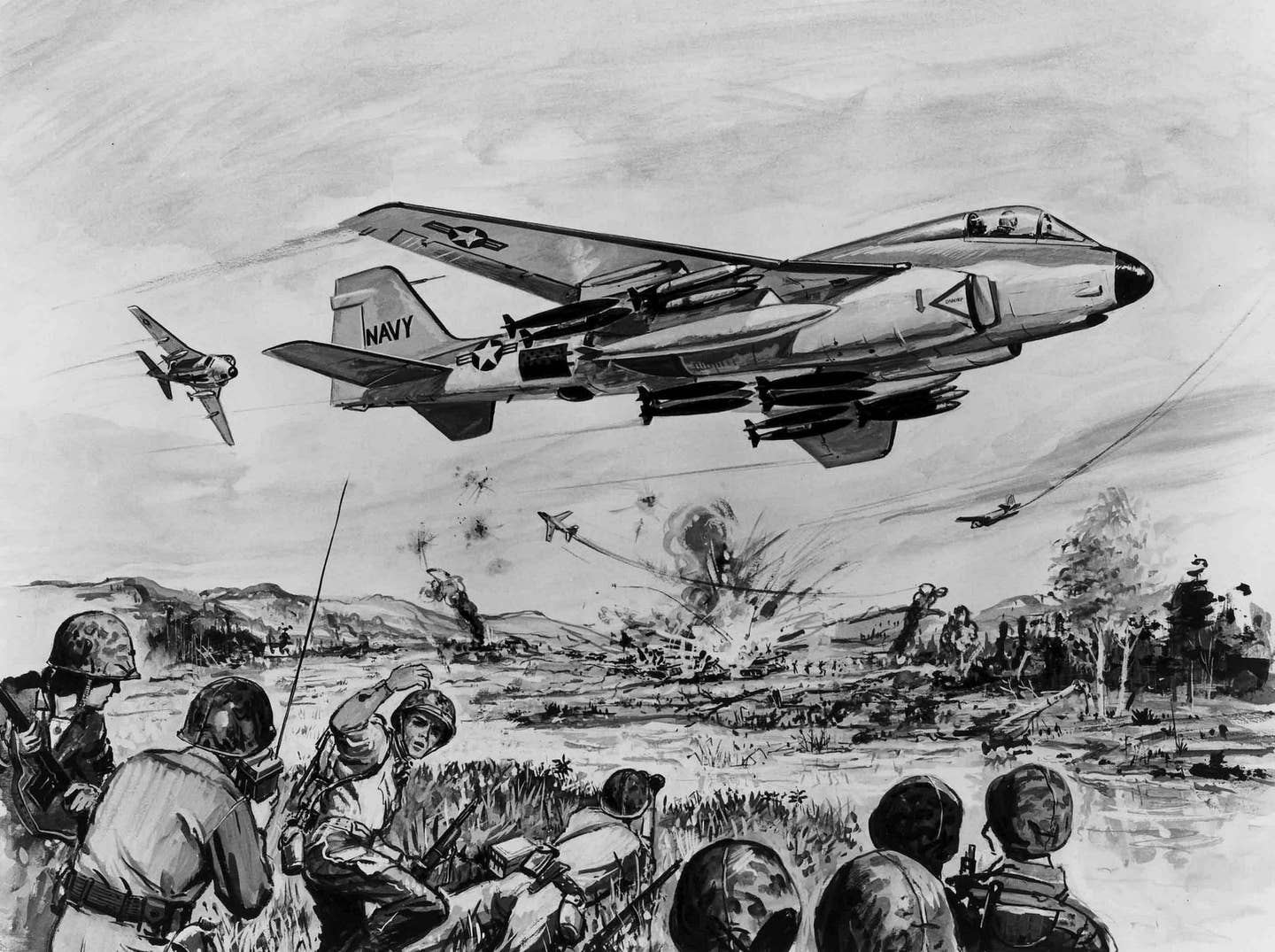 An artist's rendering of the Grumman VA(X) concept in combat. <em>Northrop Grumman</em>