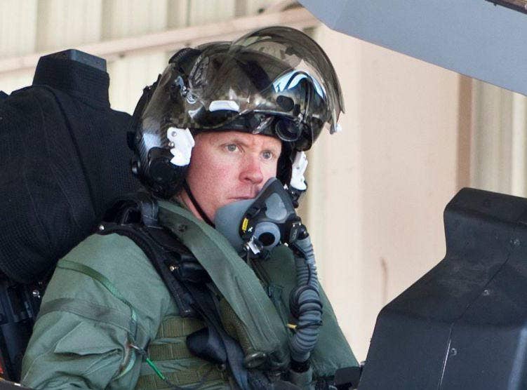 Schultz in the cockpit of an F-35. <em>USAF</em>
