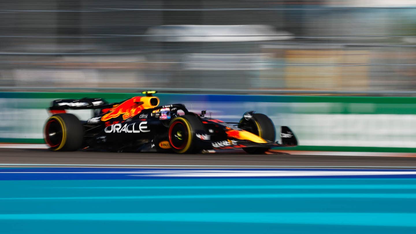 MIAMI, FLORIDA - MAY 06: Sergio Perez of Mexico driving the (11) Oracle Red Bull Racing RB18 on track during practice ahead of the F1 Grand Prix of Miami at the Miami International Autodrome on May 06, 2022 in Miami, Florida. (Photo by Jared C. Tilton/Getty Images)