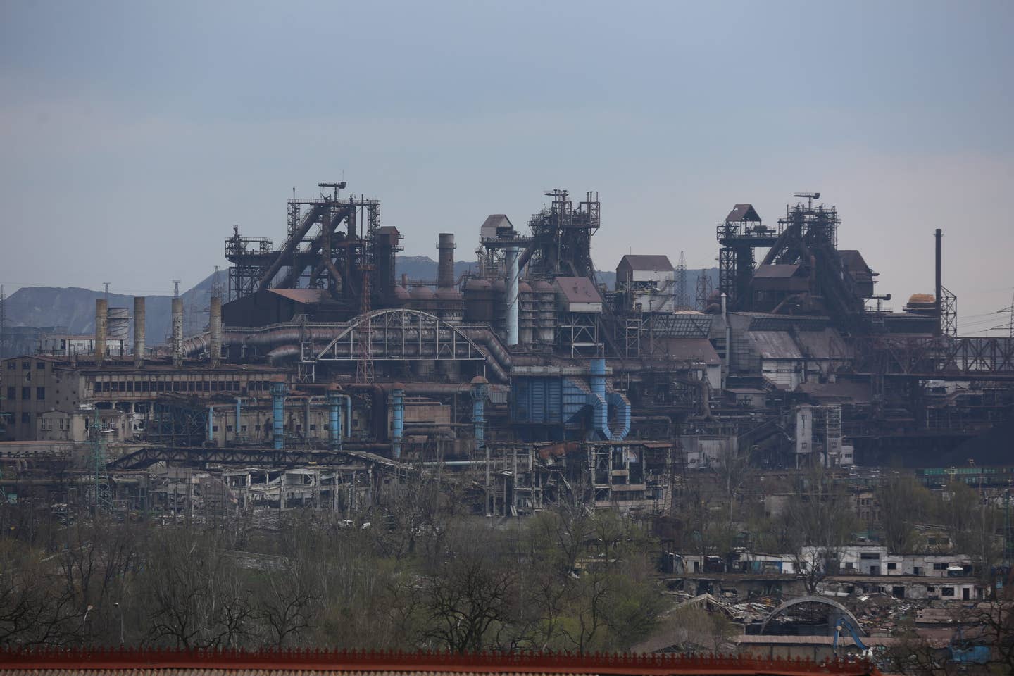 A view of the Azovstal plant as the Russian army has taken control of Ukraine's besieged port city of Mariupol except for the Azovstal plant on April 22, 2022. <em>Leon Klein/Anadolu Agency via Getty Images</em>