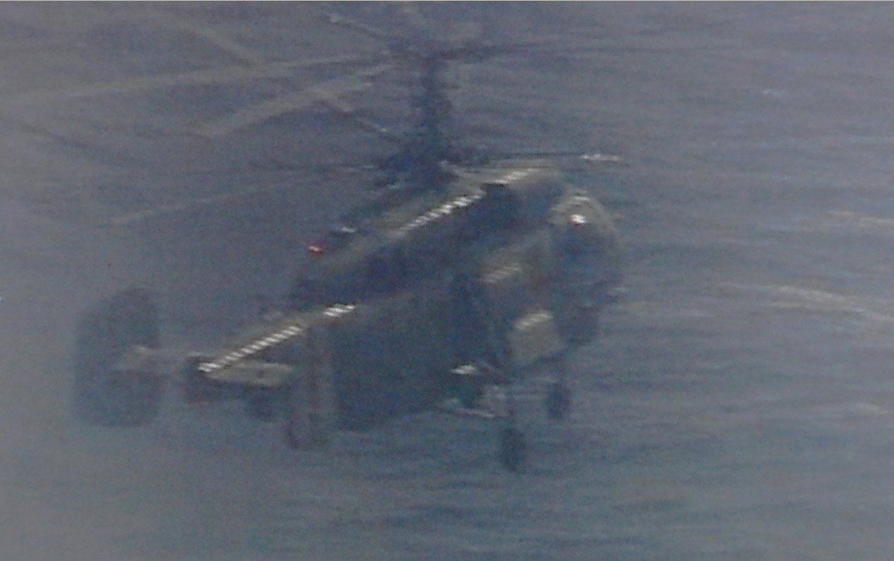 An unusually poor-quality file photo of a People’s Liberation Army Navy Air Force Ka-28 helicopter provided by the Taiwan Ministry of National Defense. <em>Taiwanese Ministry of National Defense</em>