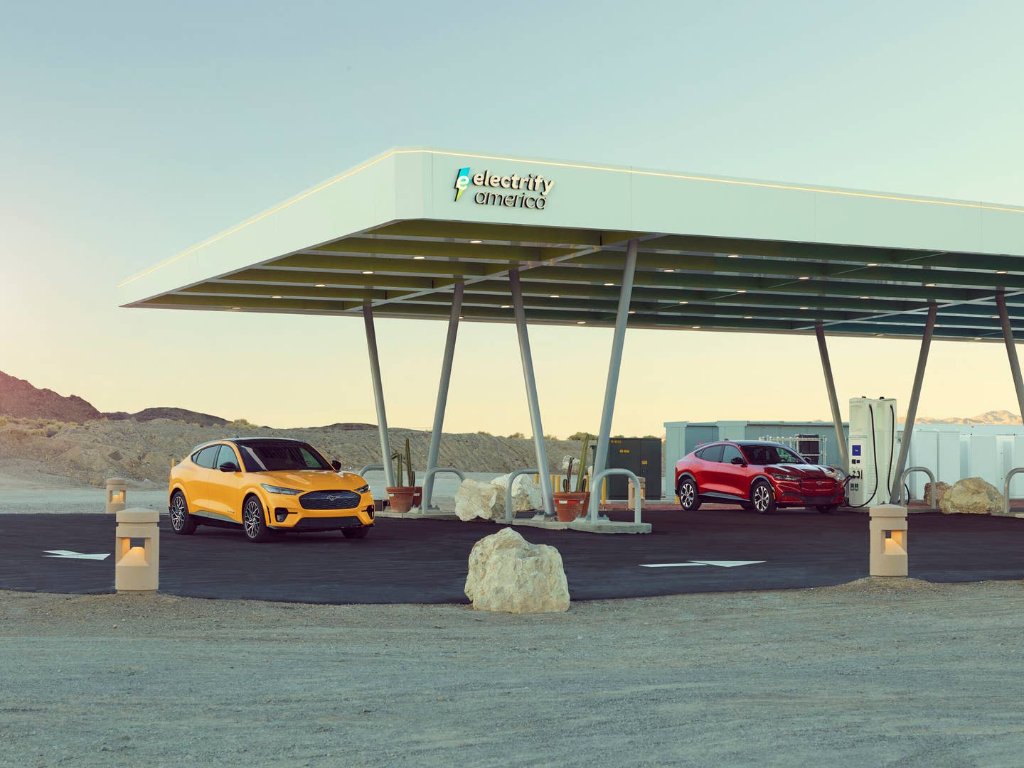 An Electrify America charging station in Baker, California.