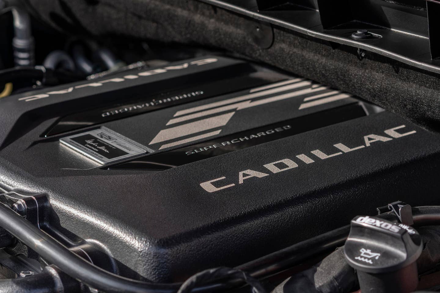 The 2023 Cadillac Escalade-V's engine cover | Cadillac