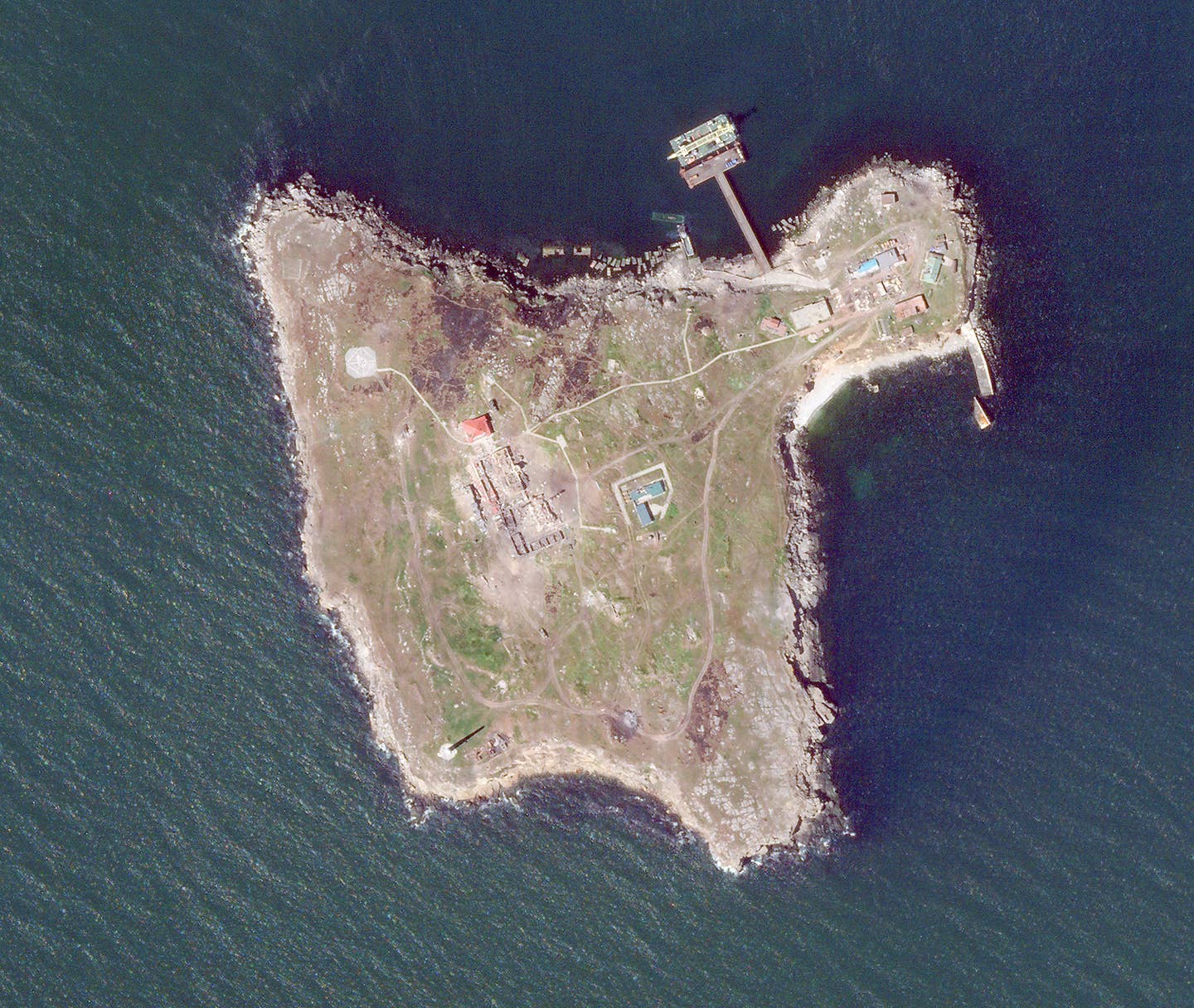 A general view of Snake Island as seen in a satellite image taken on May 12, 2022. <em>PHOTO © 2022 PLANET LABS INC. ALL RIGHTS RESERVED. REPRINTED BY PERMISSION</em>