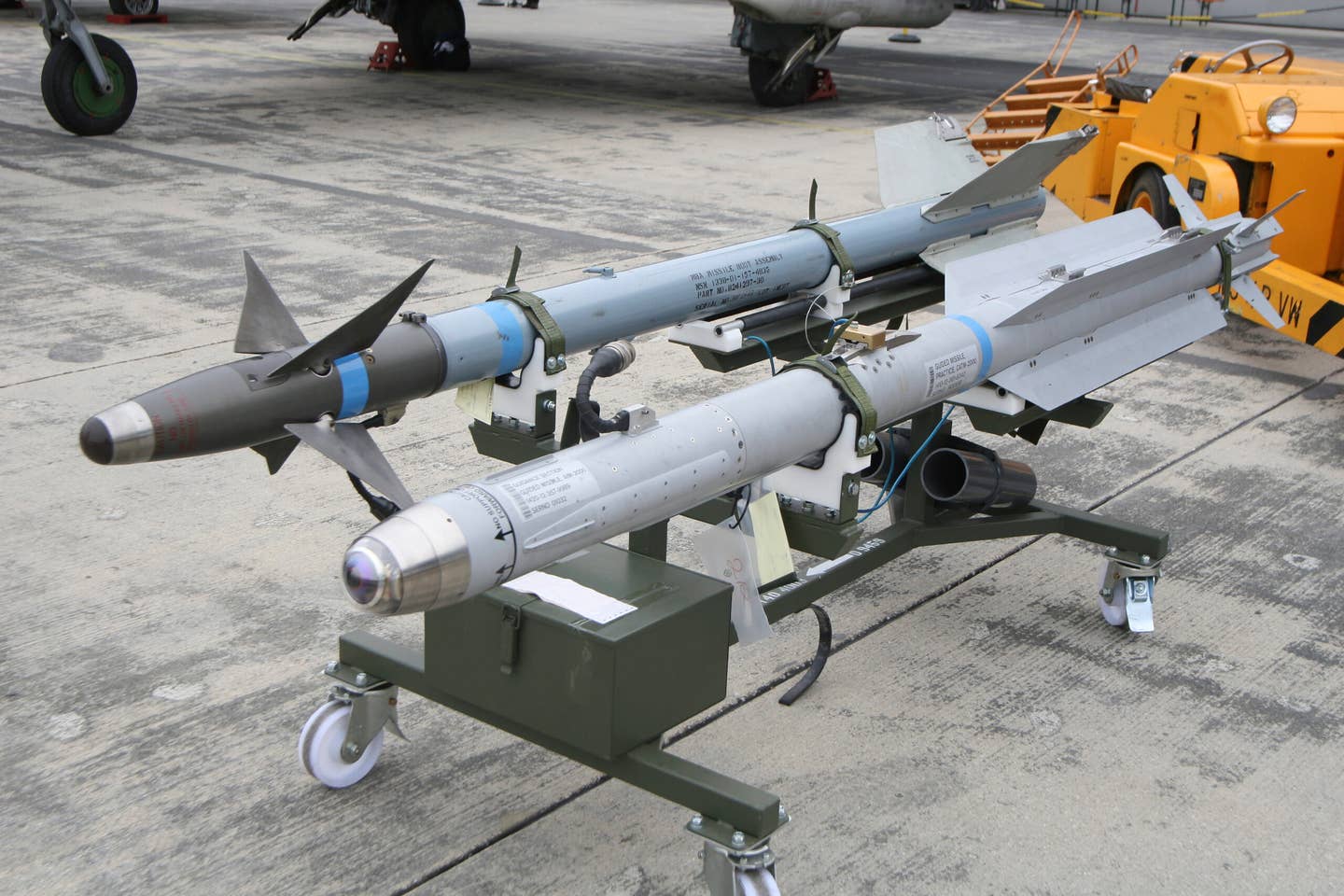 IRIS-T air-to-air missile compared to an AIM-9 Sidewinder at the German trials, Manching Air Base, Germany. <em>Timm Ziegenthaler/Stocktrek Images via Getty Images</em>