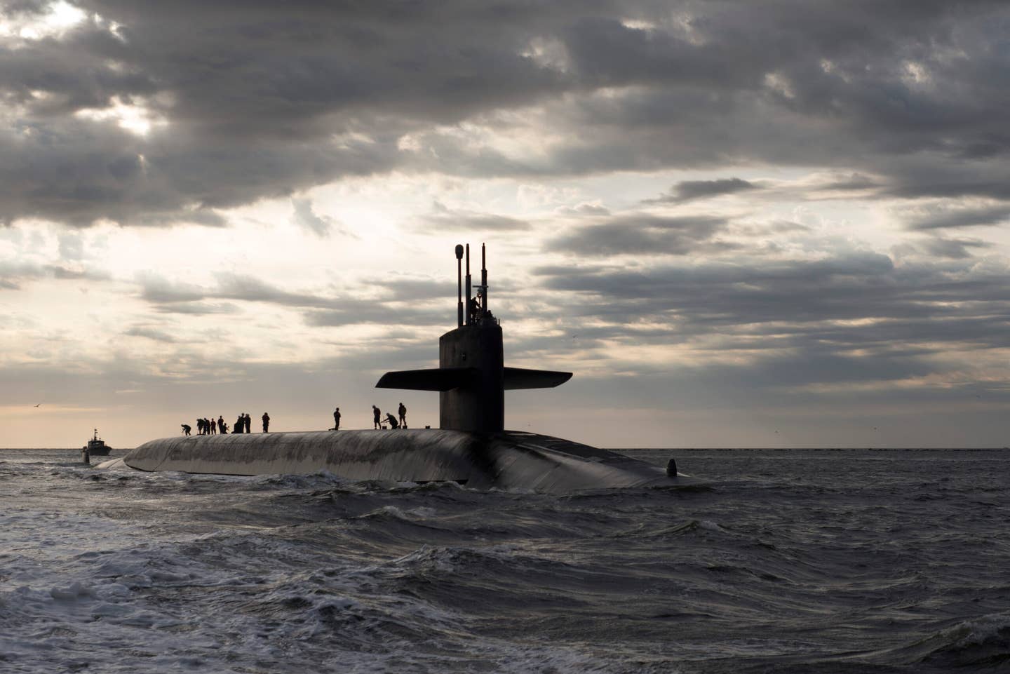 The <em>Ohio</em> class ballistic missile submarine <em>USS Rhode Island</em> (SSBN 740) returns to Naval Submarine Base Kings Bay after three months at sea. <em>Photo by Mass Communication Specialist 1st Class James Kimber/U.S. Navy</em>
