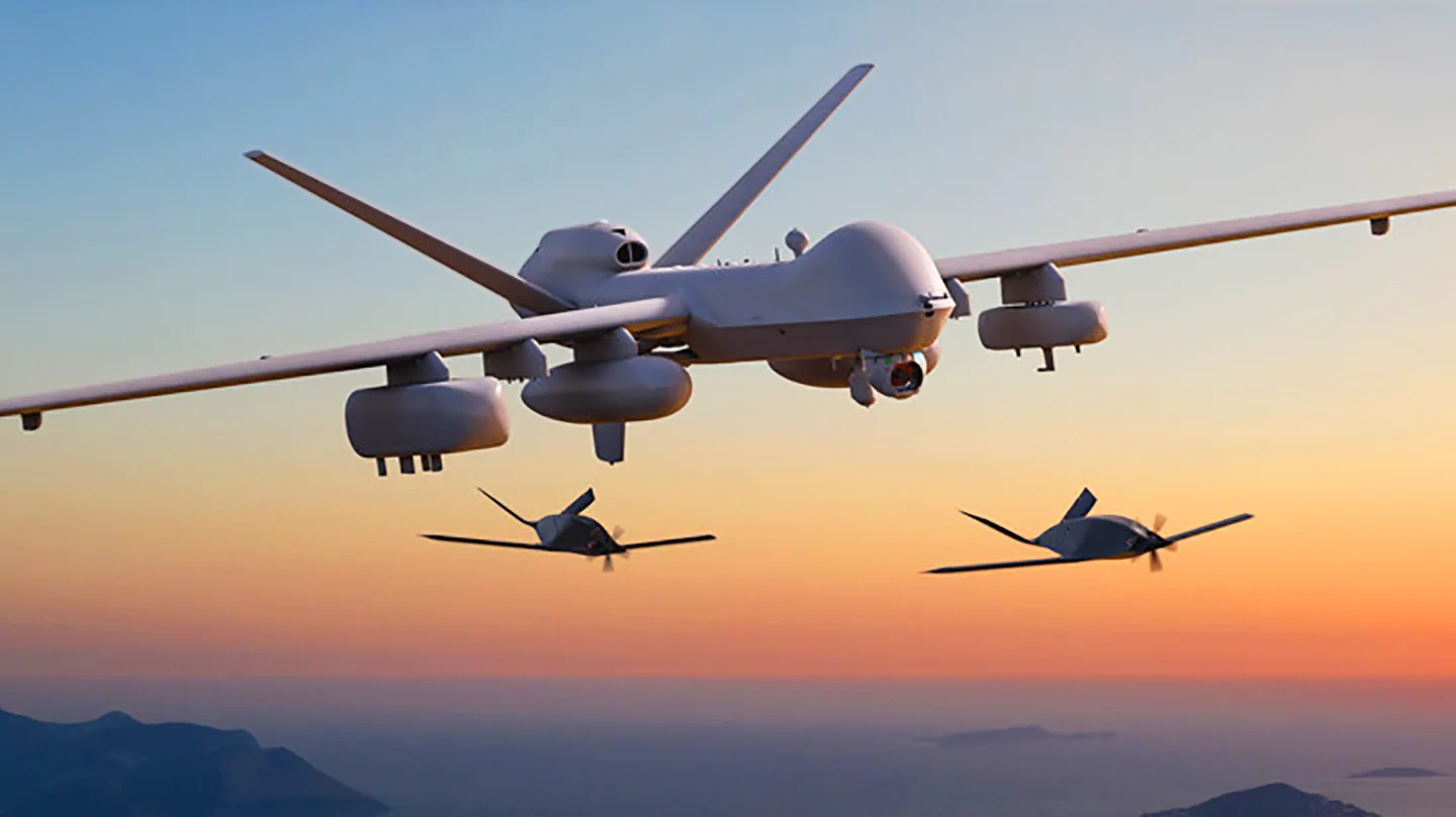 General Atomics released this artistic rendition of the Eaglets being launched from a Reaper drone at the 2021 SOFIC virtual event. (General Atomics image)