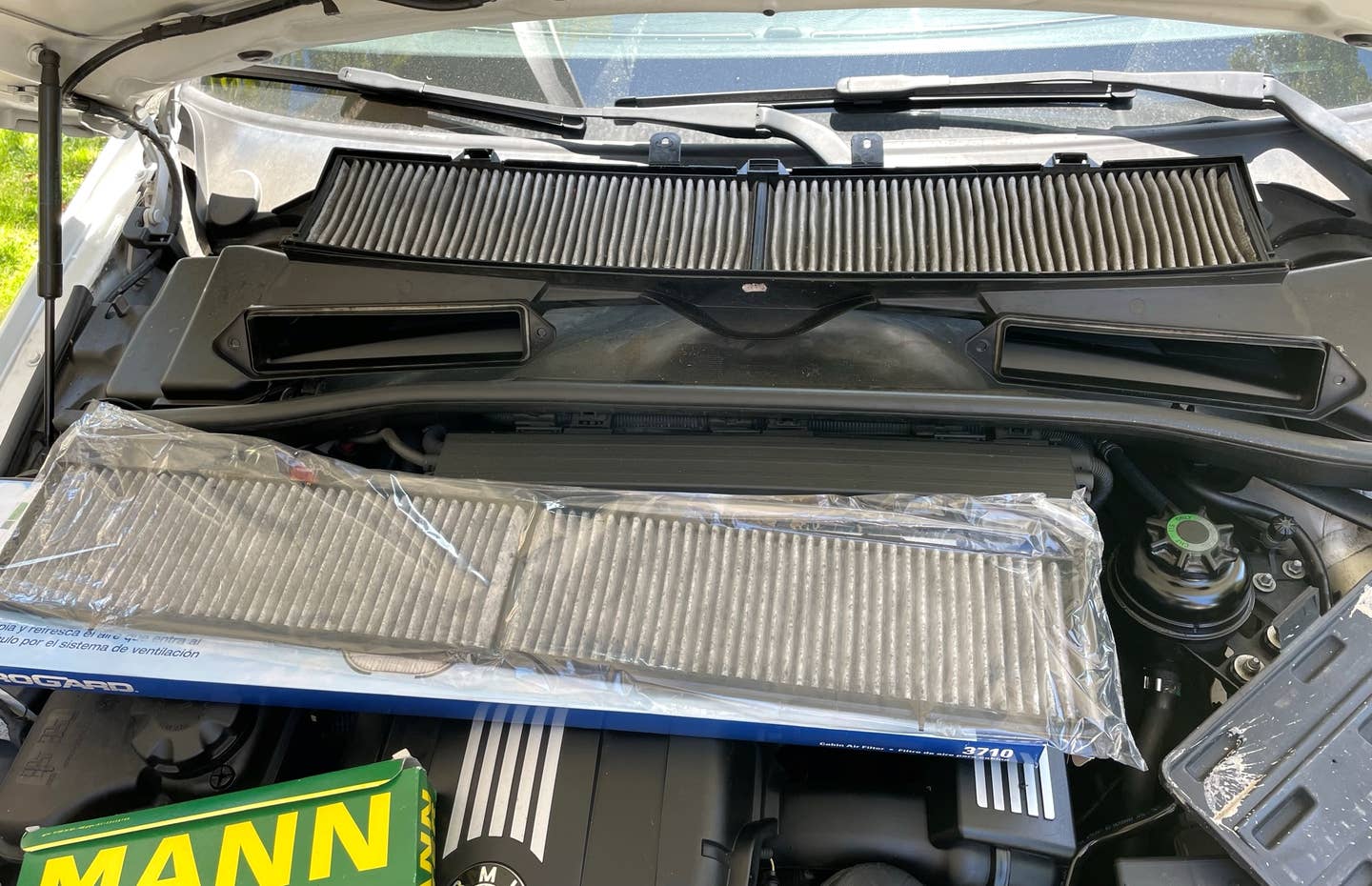 A BMW N52 engine's cabin filter