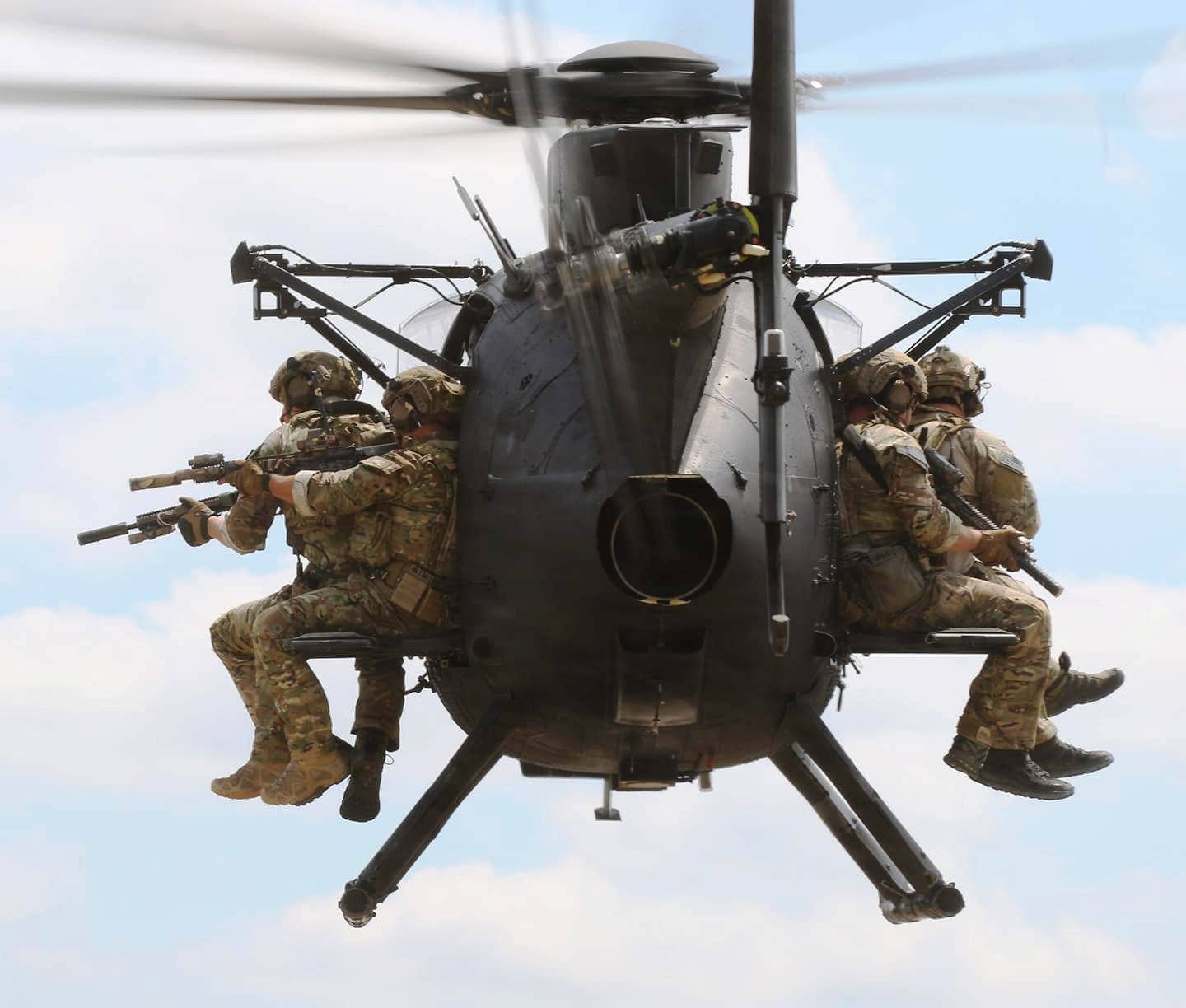 U.S. Army's&nbsp;160th Special Operations Aviation Regiment&nbsp;MH-6M Little Bird&nbsp;transports&nbsp;Rangers&nbsp;from the&nbsp;1st Ranger Battalion&nbsp;during a rapid deployment capabilities exercise. <em>U.S. Army</em>