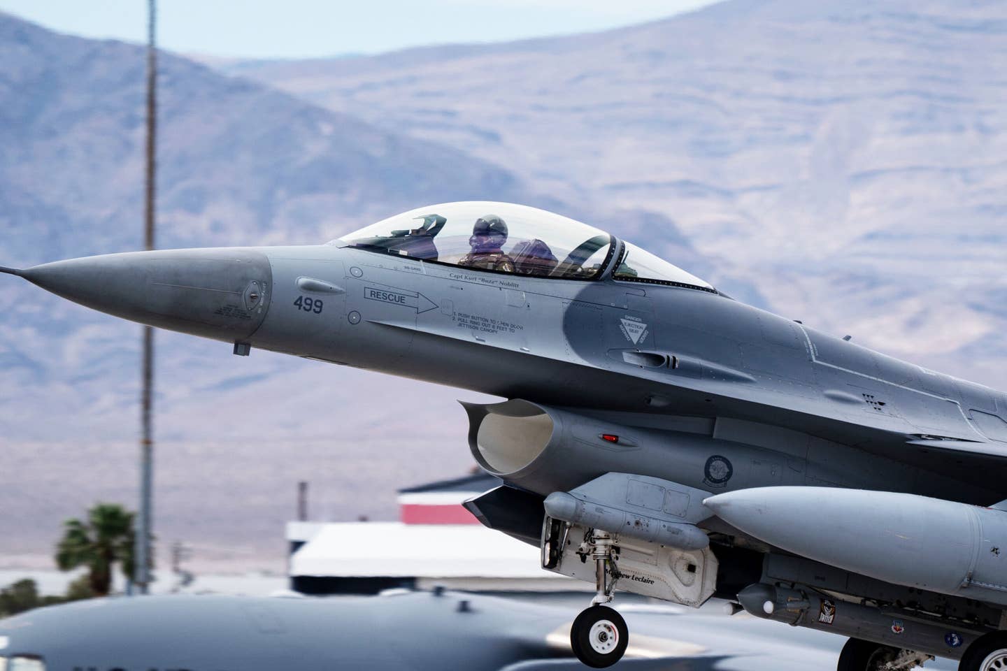 An F-16C assigned to the 422nd Test and Evaluation Squadron takes off during Black Flag 22-1 at Nellis Air Force Base, Nevada, May 10, 2022. <em>U.S. Air Force photo by Airman 1st Class Josey Blades</em>
