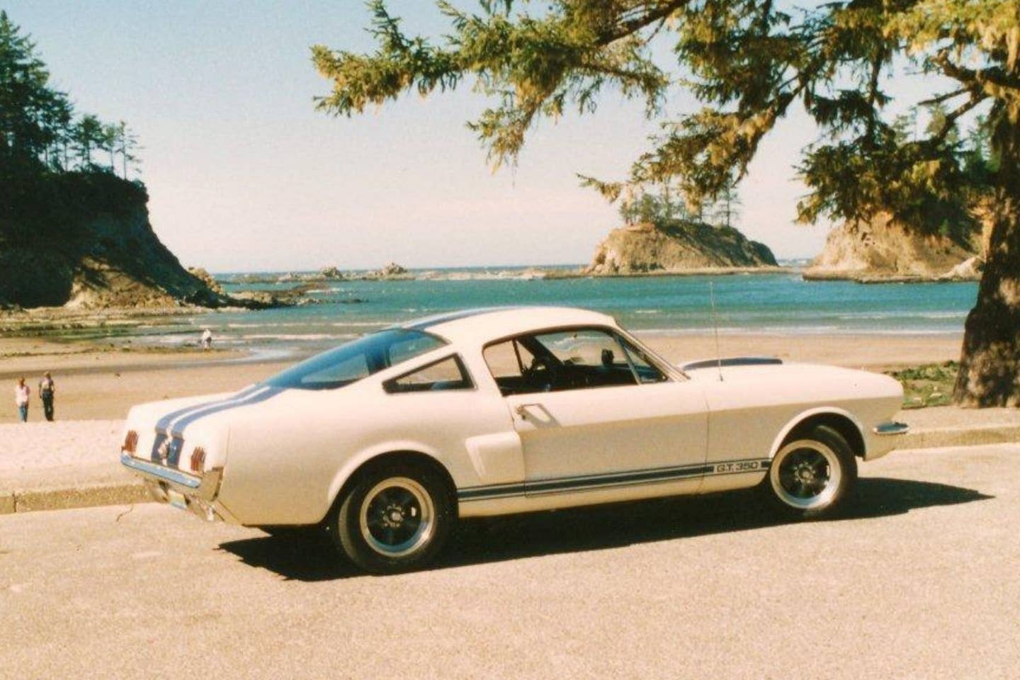 White car on beach in front of blue water