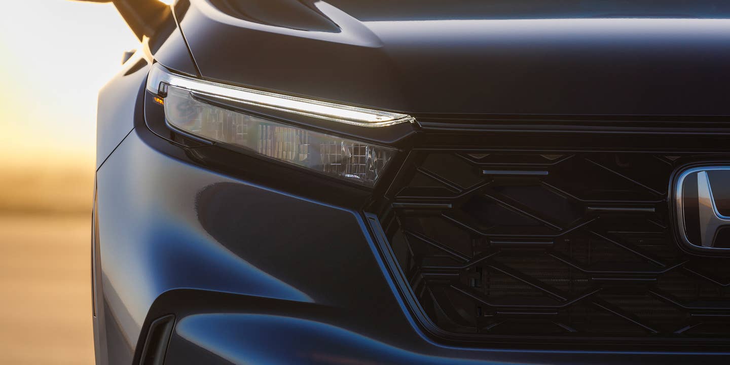 The headlight and grille of the all-new 2023 Honda CR-V.