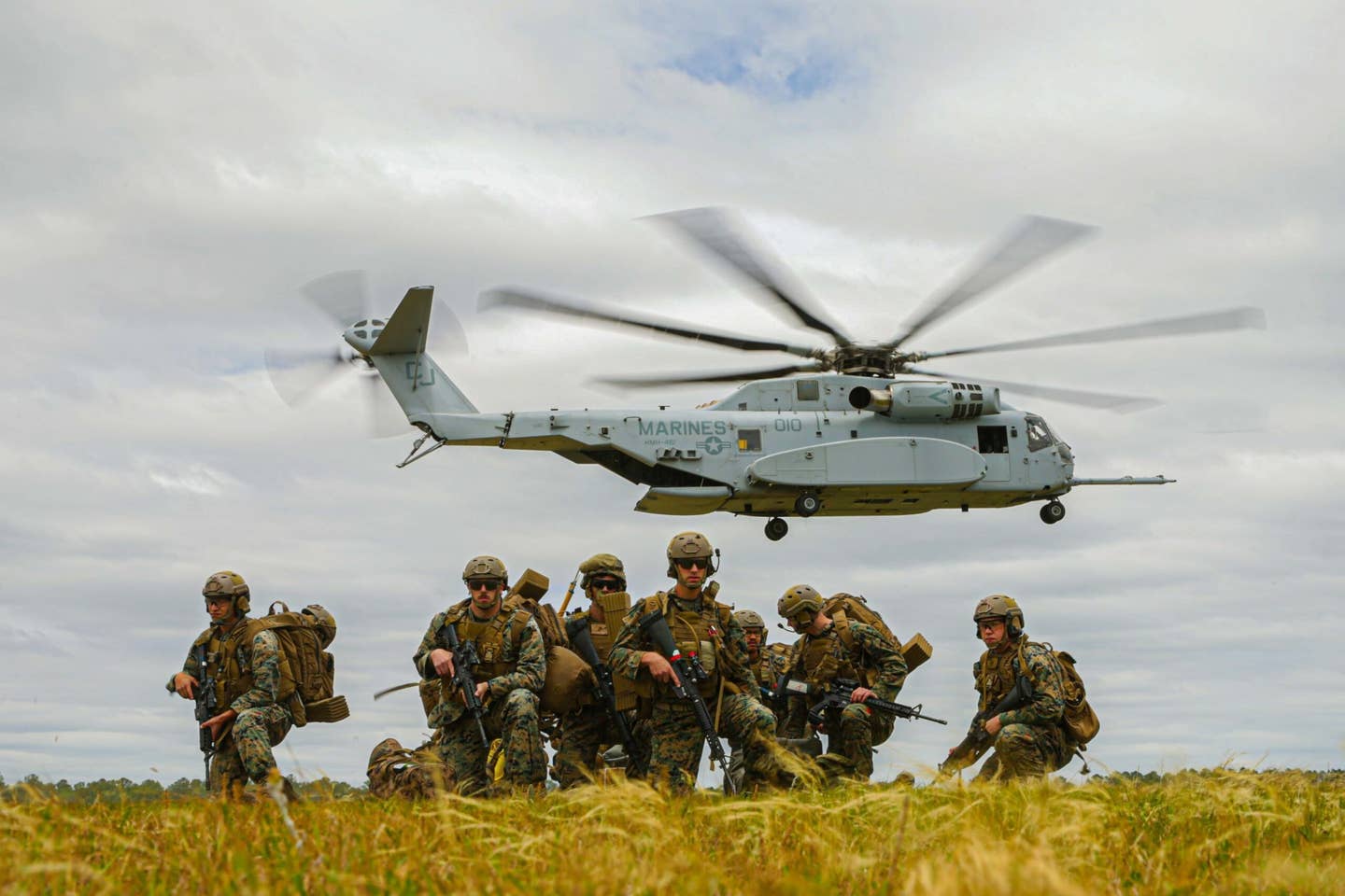 U.S. Marines debarking a CH-53K King Stallion in North Carolina on May 11. U.S. Marine Corps Photos by Lance Cpl. Jackson Kirkiewicz