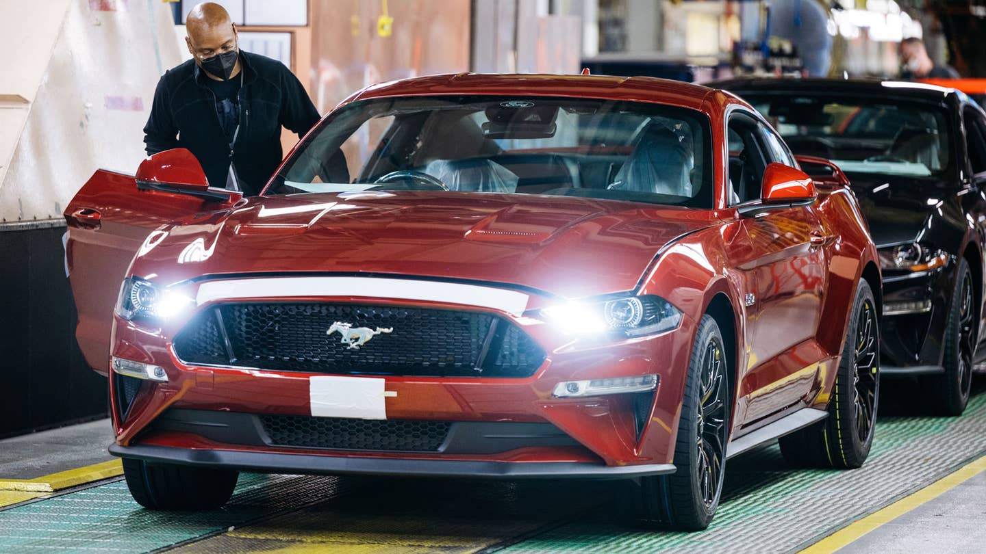 A Ford Mustang on the assembly line.