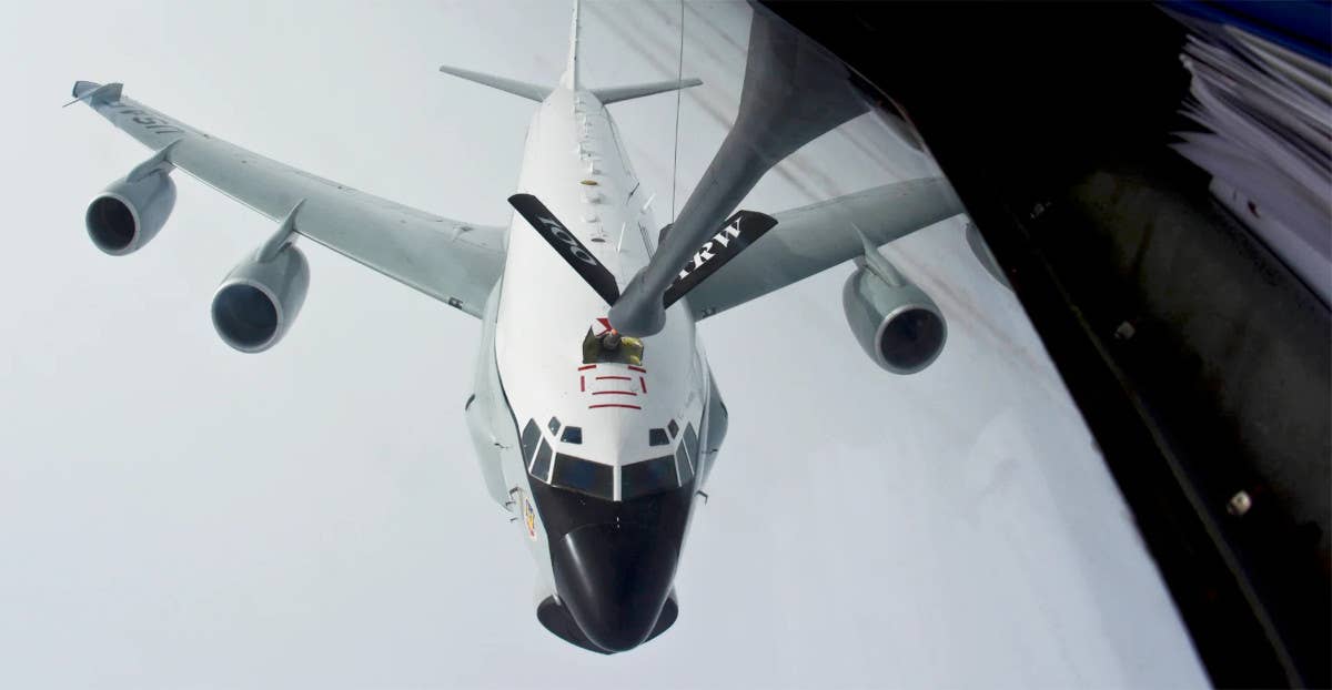 A US Air Force RC-135U refuels in midair. <em>USAF</em>