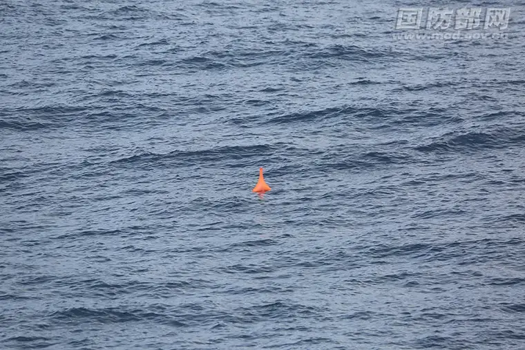 An image provided by the Chinese Ministry of Defense showing what it described as a sonobuoy dropped by an RAAF P-8 close to a PLAN vessel in February.&nbsp;<em>Chinese Ministry of Defense</em>