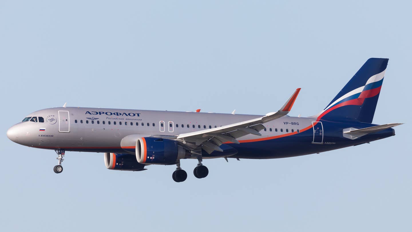 An Aeroflot Airlines of Russia Airbus A320 lands at Frankfurt Airport, Frankfurt, Germany on Wednesday 23rd February (Photo by Robert Smith/MI News/NurPhoto via Getty Images)