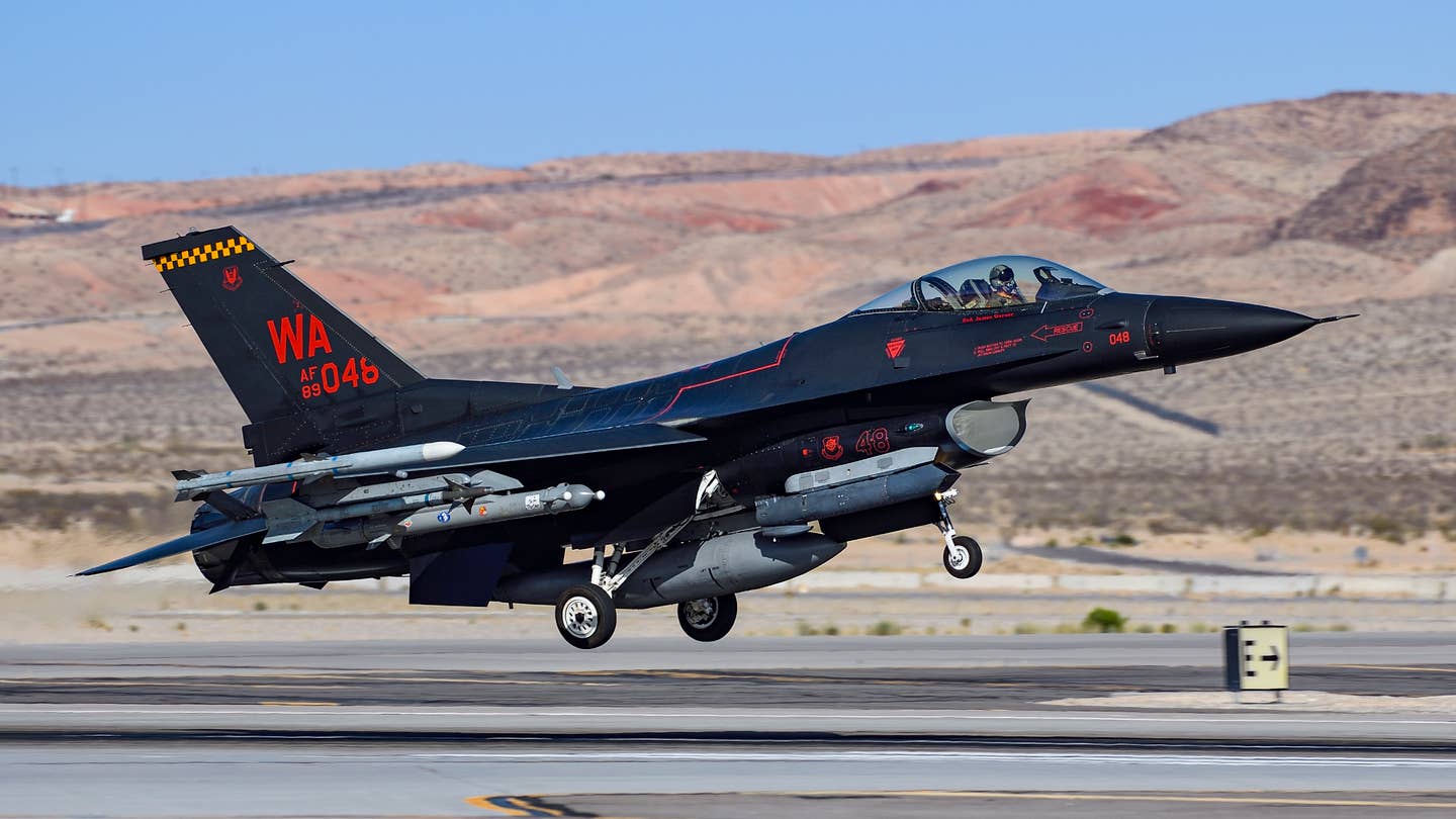 One of the 64th Aggressor Squadron's Block 42 F-16Cs, nicknamed <em>Wraith</em>. <em>Jamie Hunter</em>