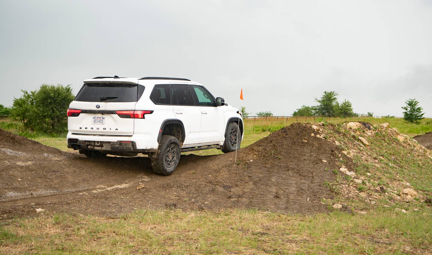 Toyota Sequoia on an off-road course, demonstrating how the truck handles changing camber.